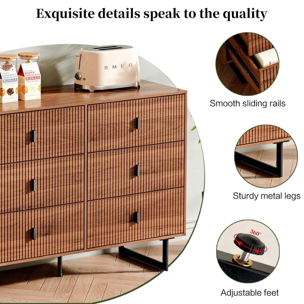 Chrangmay Modern Chest of Drawers with 9 Drawers,Deep Drawers,Clothes Organizer,Large Storage Cabinet for Living Room, Bedroom,Hallway,with Anti-Tipping Device, Walnut. Chrangmay