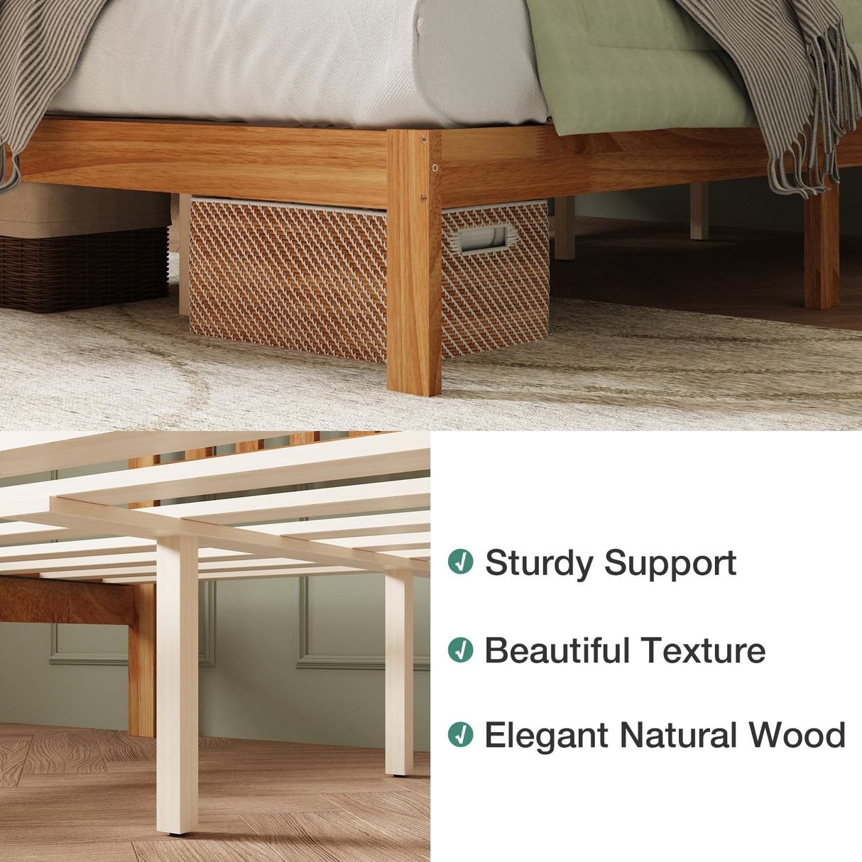 Novilla Queen Bed Frame with Headboard, Solid Wood Bed Frame Foundation with Wood Slat Support, No Box Spring Needed, Easy Assembly Novilla