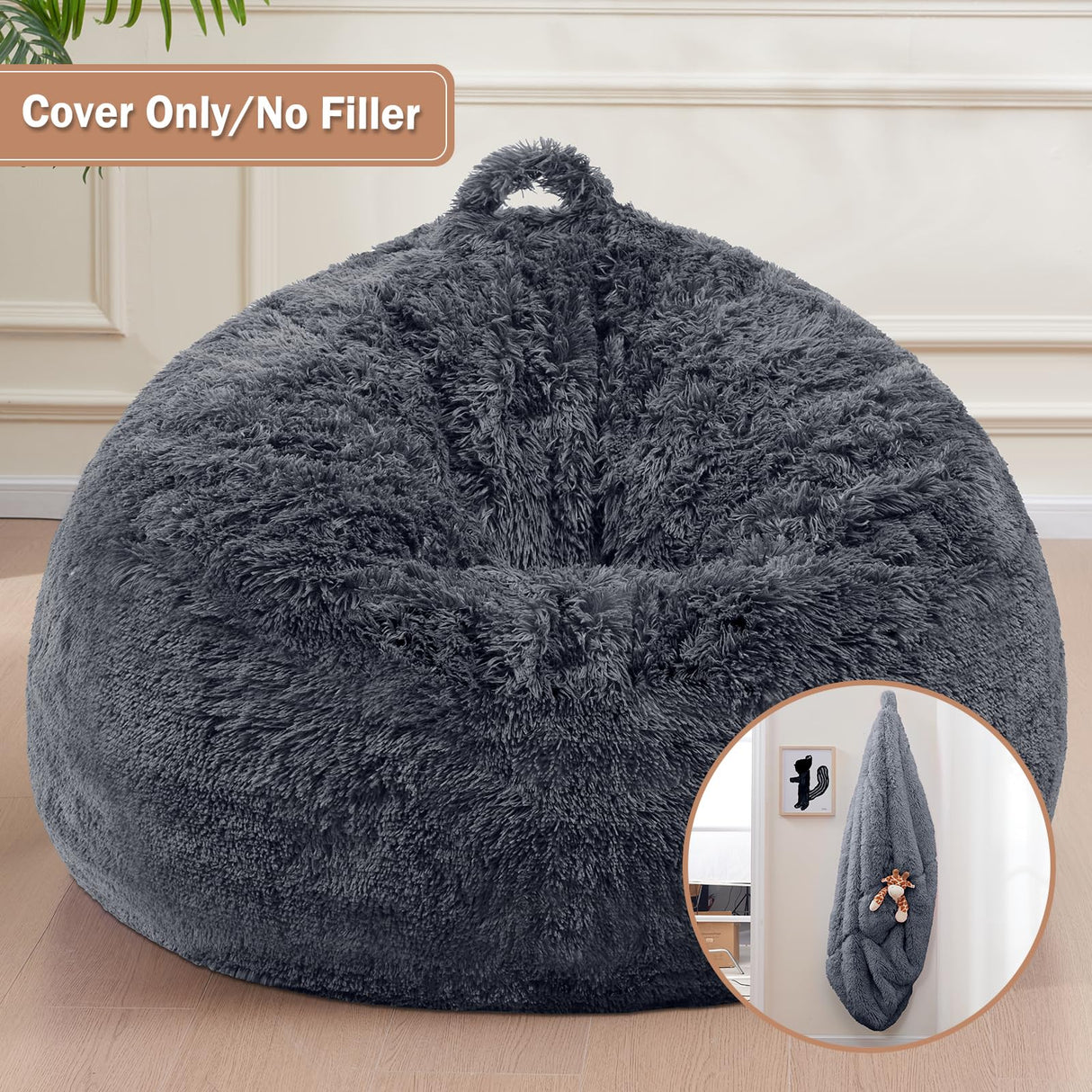 Bean Bag Chair Cover(No Filler) Soft Faux Fur Stuffed Animal Bean Bag Storage, Fluffy Plush Bean Bag Chair Cover Washable, Comfy Bean Bag Chairs for Adults Kids Teens WSOFRLAC