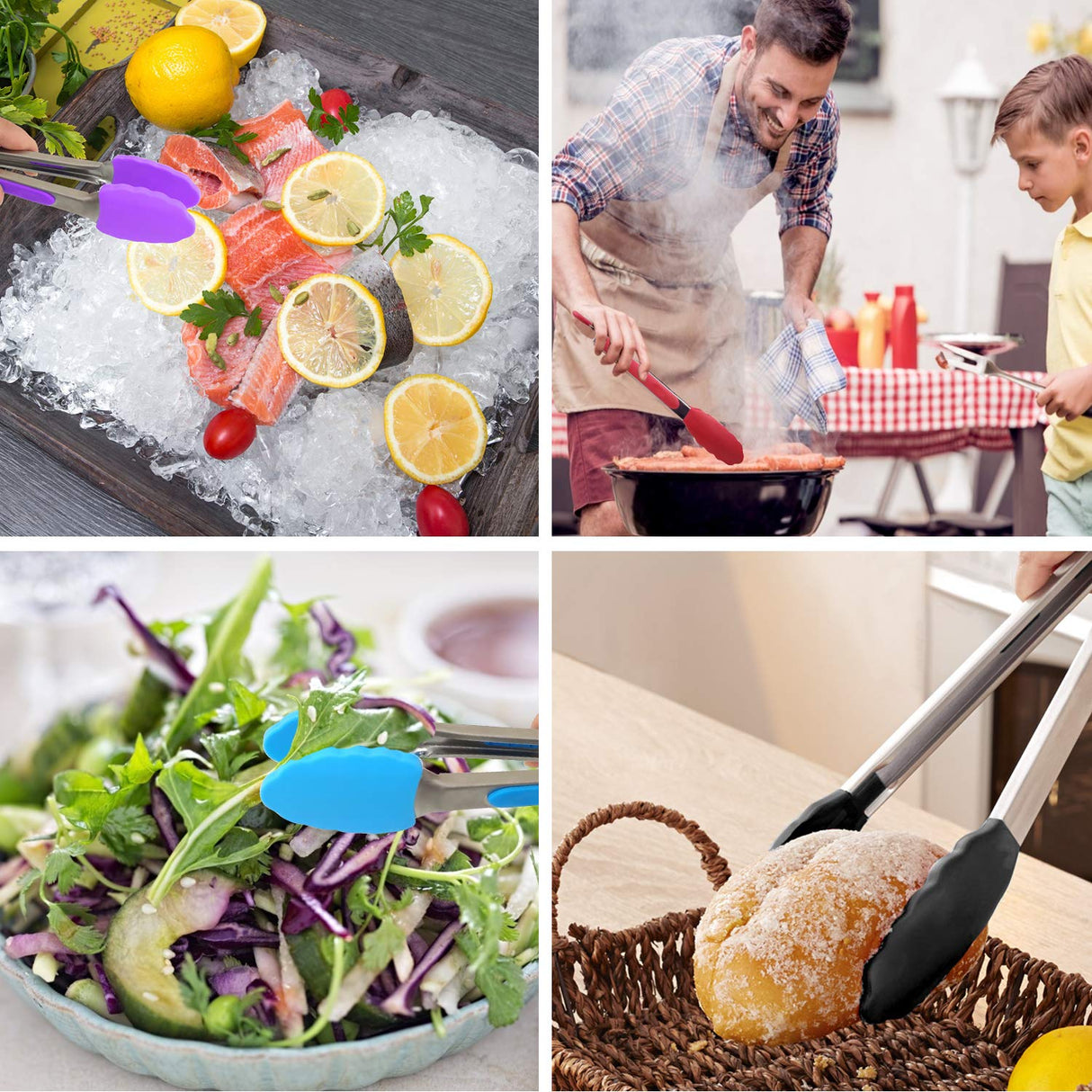 Kitchen Tongs with Silicone Tips - ForTomorrow Set of 5, 7 9 Inch Premium Silicone Tipped Tongs for Cooking Heat Resistant, Serving Food, BBQ ForTomorrow