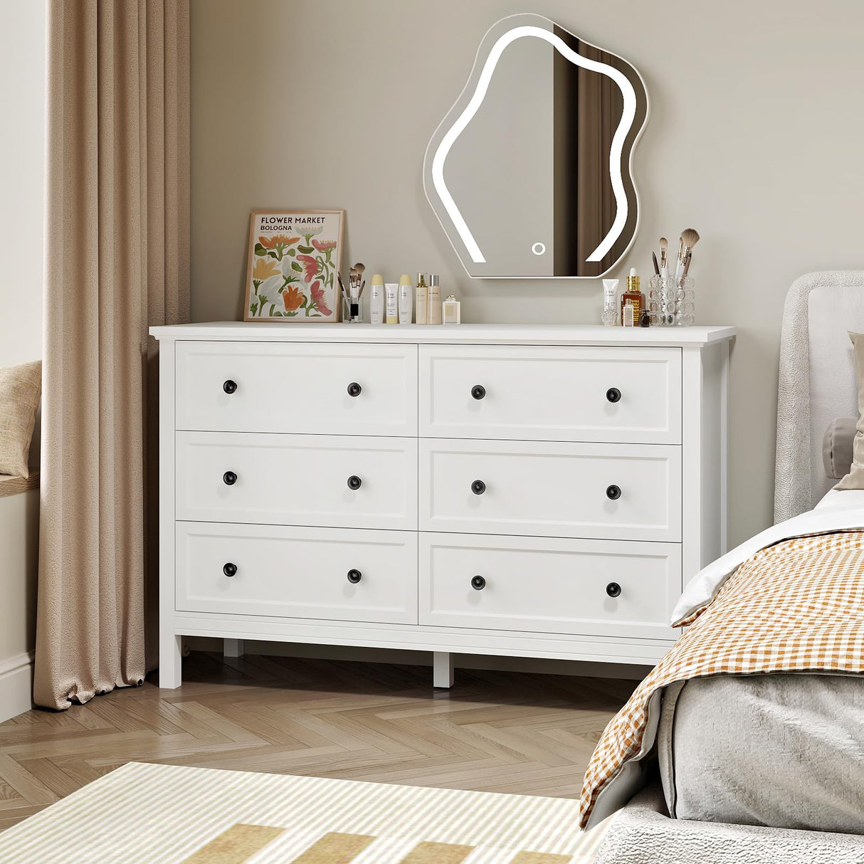 LYNSOM White Dresser for Bedroom, Modern 6 Drawer Double Dresser with Deep Drawer and Metal Handle, Wood Dressers & Chests of Drawers for Hallway, Entryway LYNSOM