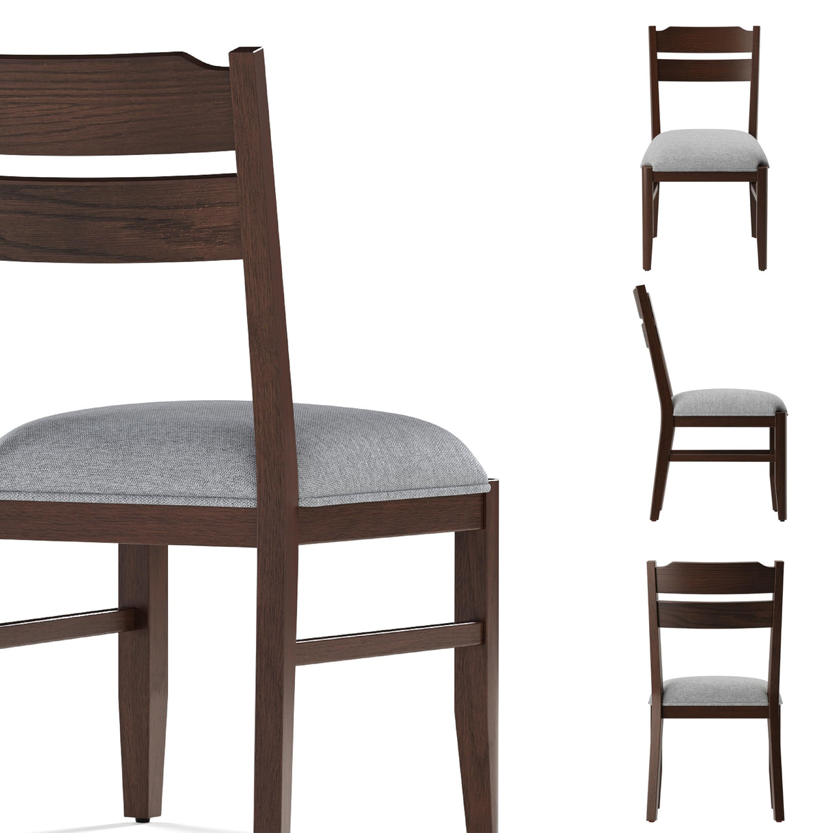 COLAMY Wooden Dining Chair with Fabric Upholstered Seat Set of 6, Modern Farmhouse Ladder Back Dining Room Chair, Solid Wood Transitional Kitchen Chair, Dark Brown COLAMY