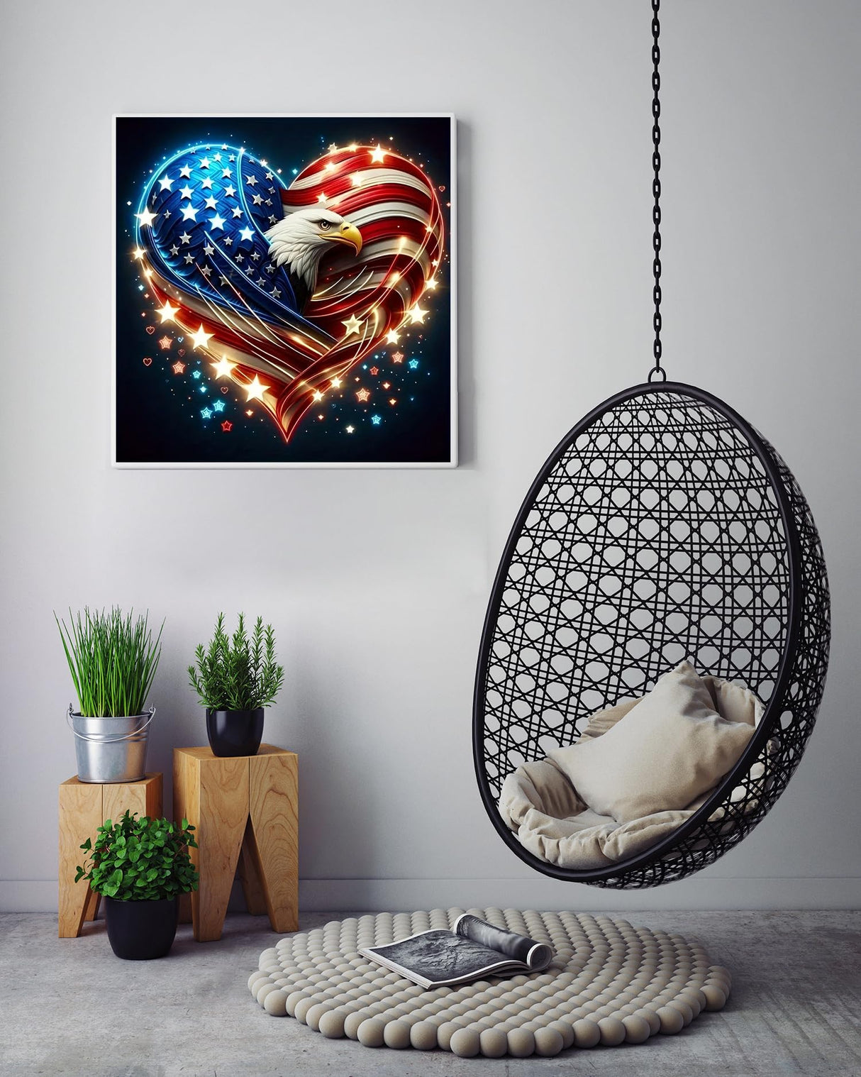 Eagles Loving Diamond Painting Kits for Adults Beginners,DIY Lndependence Day Diamond Art,5D Full Round Drill Diamond Dot Gem Art Kits, Home Wall Decor 12x12 Inch AREOPNMG