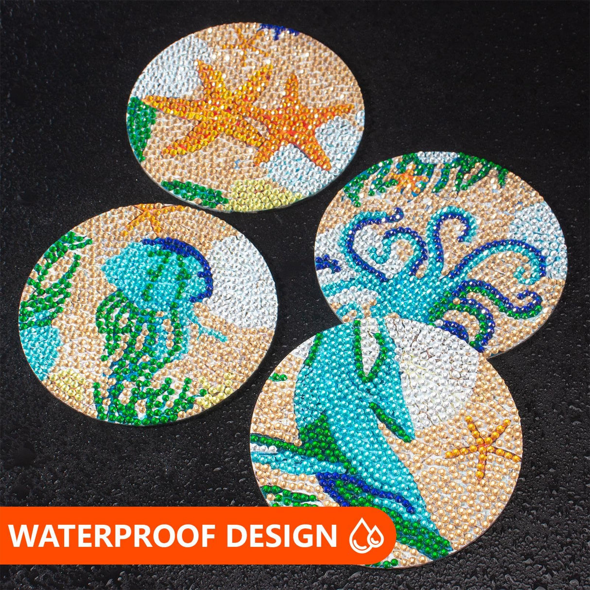 Ocean Diamond Art Coasters Kit for Adults, 8PCS DIY Diamond Painting Coaster Crafts with Holder, Mosaic Gem Art Craft Kits, Diamond Dotz Painting Accessories, Arts and Crafts Gift for Women & Teens Asbondy