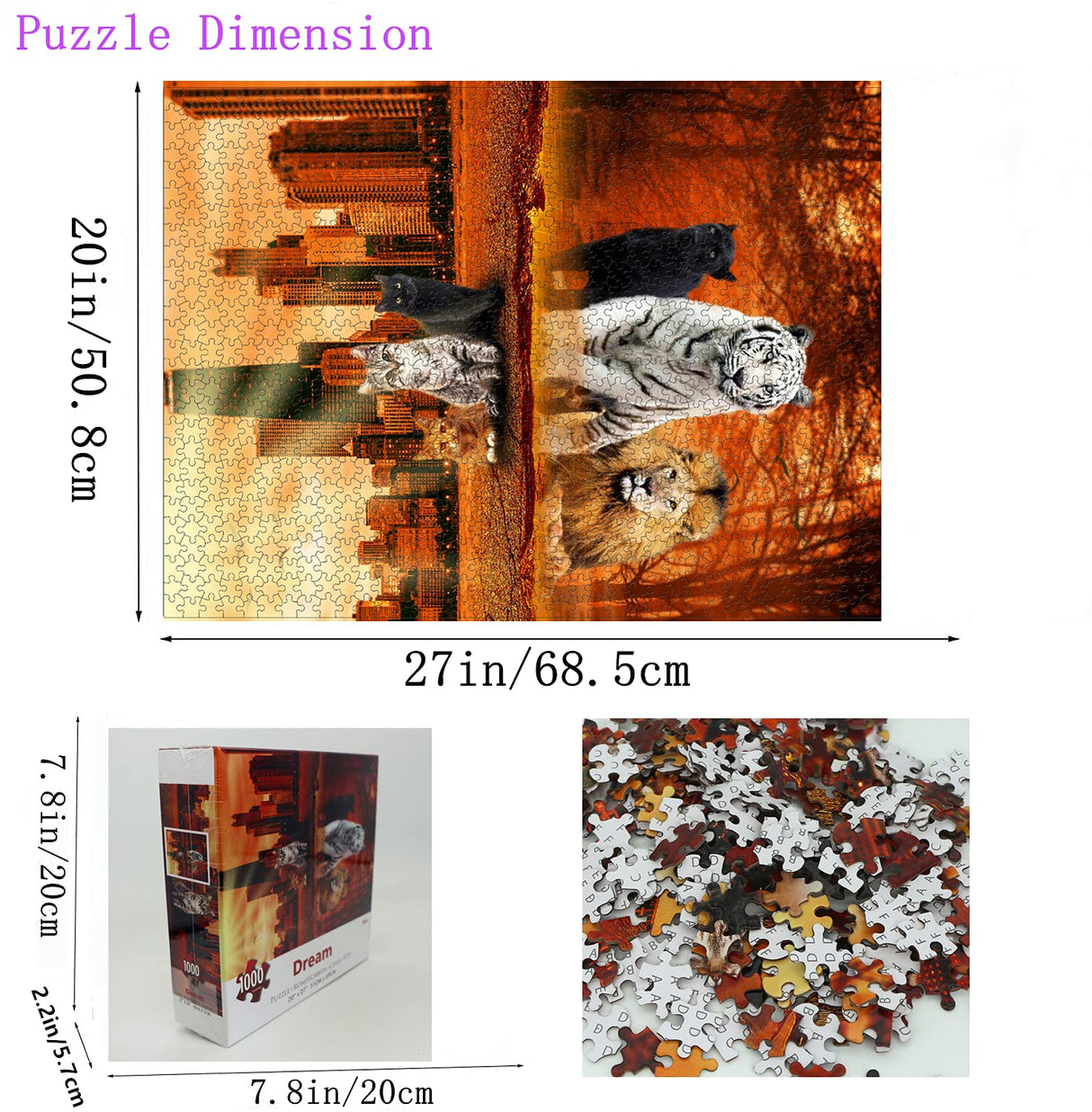 Jigsaw Puzzles 1000 Pieces Puzzles for Adults, Cat Tiger Puzzle Animal Adult Toys, 27x20 Unique Difficult and Challenge Large Puzzle Game Toys Gift Lzbabyily