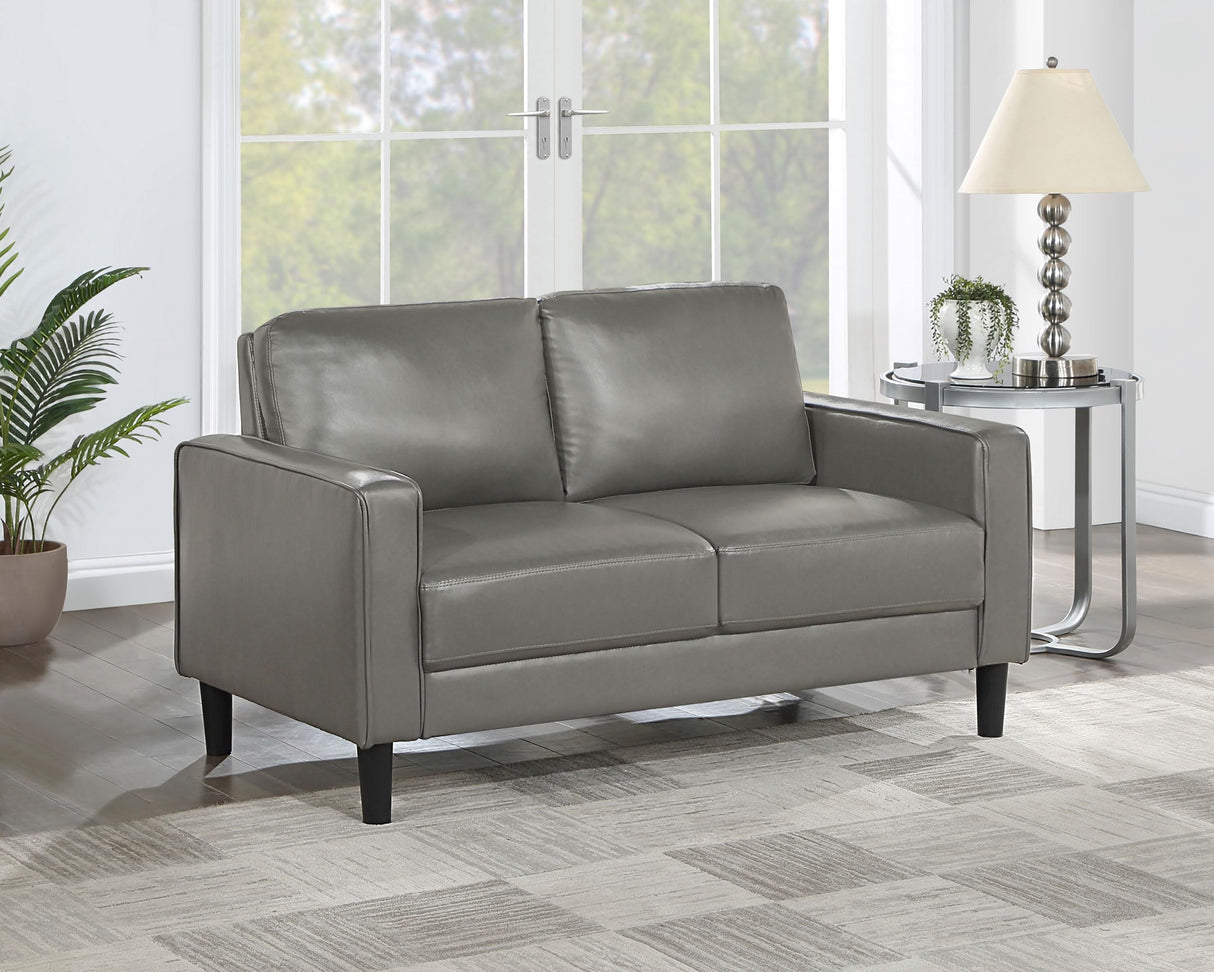Coaster Home Furnishings - Ruth - Faux Leather - Upholstered Loveseat with Track Arms, Foam-Filled Cushions, and Straight Tapered Legs - Living Room - Gray - 508366 Coaster Fine Furniture