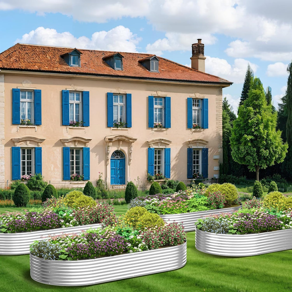 FRIZIONE 3pcs Galvanized Raised Garden Bed Outdoor,Steel Garden Bed for Vegetables,Above Ground Garden Box for Flower,Metal Raised Beds for Gardening FRIZIONE