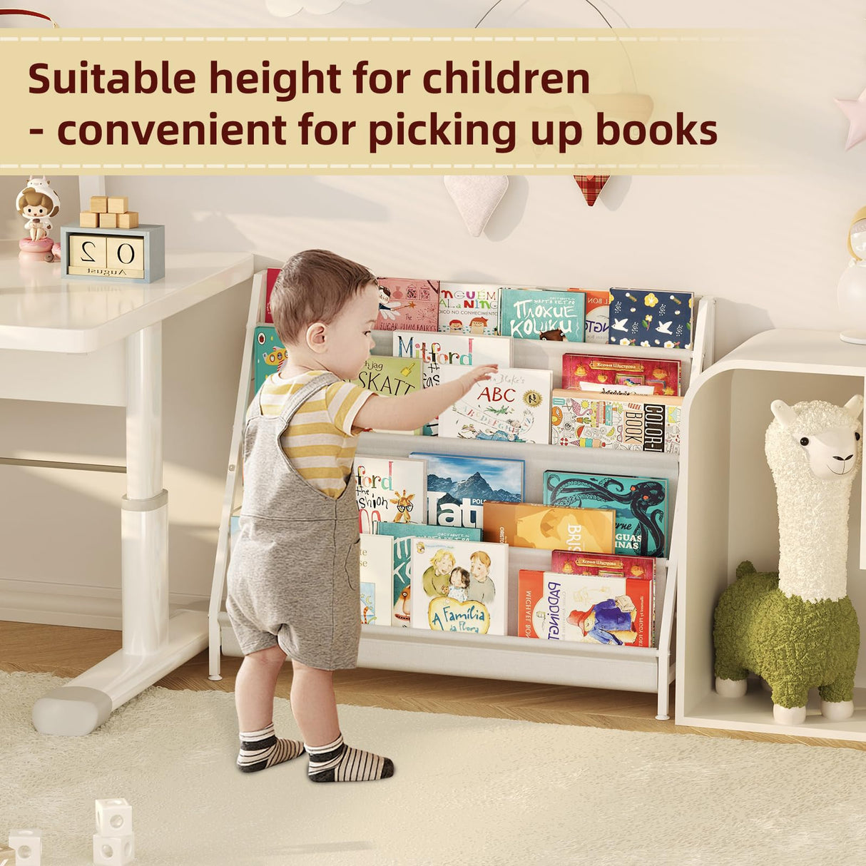 Aokitsink Kids Bookcases Montessori Bookshelf Nursery Book Shelves and Toy Storage Childrens Toddler Bookshelf Sturdy Metal Kid's Toy Storage Organizer for Kids' Rooms Playroom Kindergarten Aokitsink