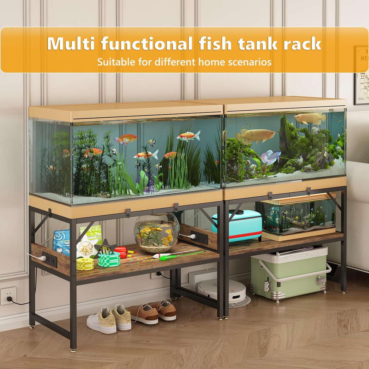 METYERRY Modern 20 Gallon Long Fish Tank Stand for Home Office, 2-Tier Aquarium Stand with Shelf for Storage, Fish Tank Table 30" x 12" x 20.5", Ideal for Breeder Tanks,and Reptile Terrariums, Rustic Brown METYERRY