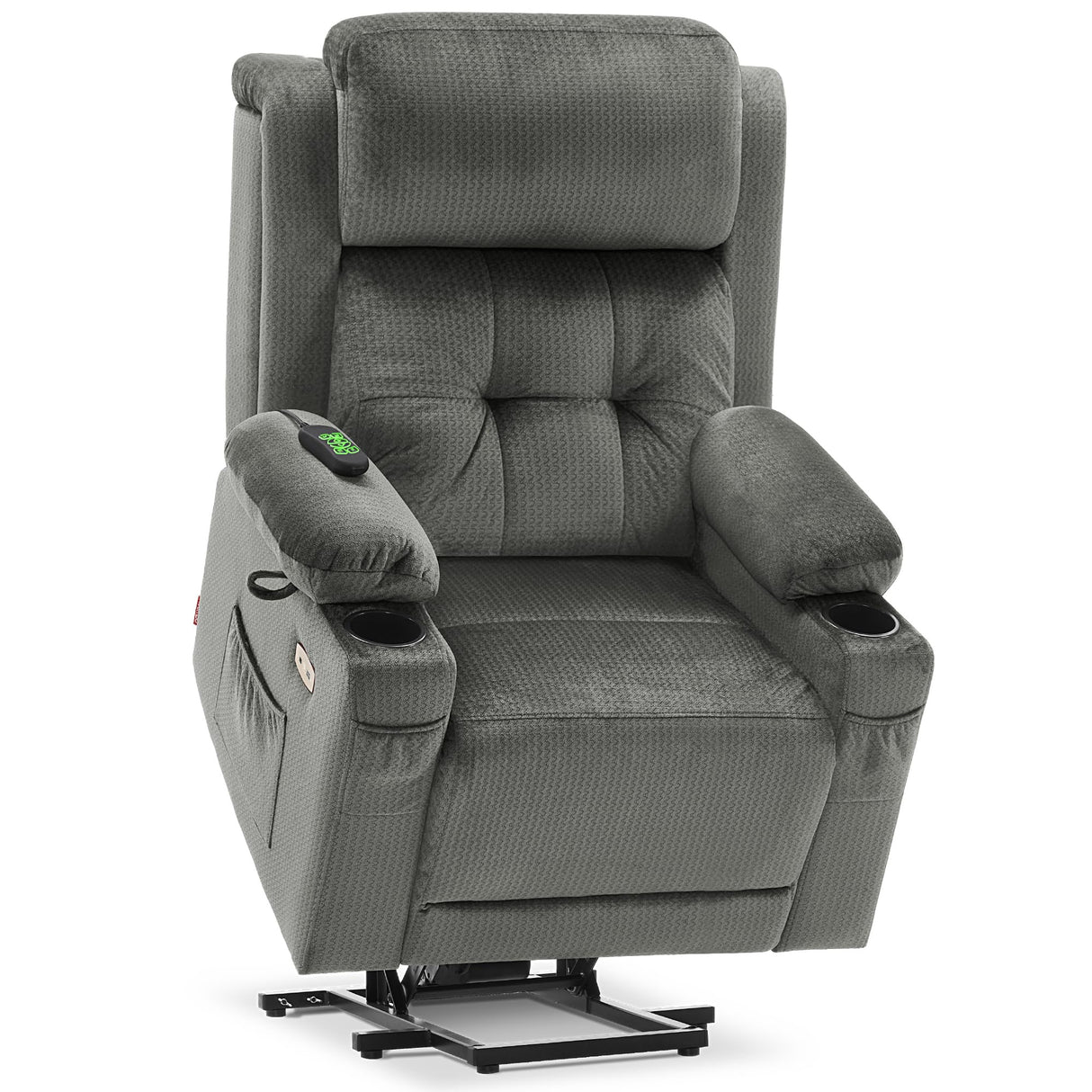 MCombo Large Triple Motor Power Lift Recliner Chair with Massage and Heat for Elderly People, Adjustable Headrest, Infinite Position, USB Ports, Fabric 7662 (Grey, Large) MCombo