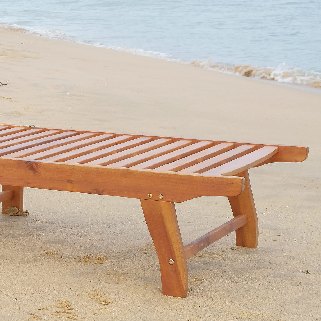 Outsunny Outdoor Folding Chaise Lounge Chair Recliner with Wheels, Acacia Wood Frame - Teak Color Outsunny