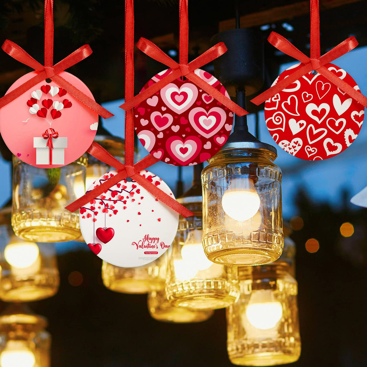 Sublimation Ceramic Ornaments 2.75 Inch Round White Ceramic Christmas Ornaments DIY Blank Hanging Ornaments Ceramic Personalized Tree Ornaments with Red Satin Ribbon (10 Pieces) Patelai