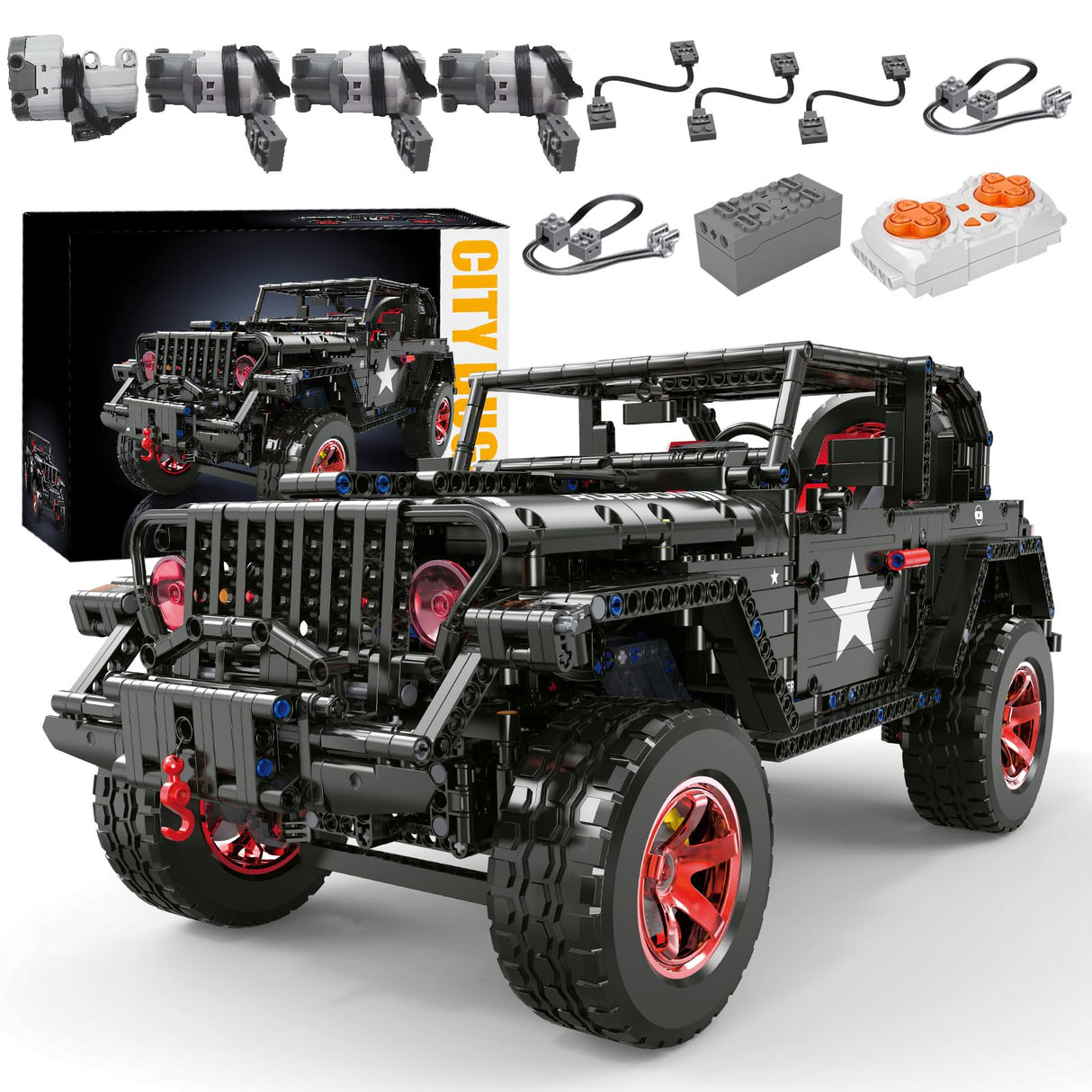 RC Off-Road SUV Wrangler Black Warrior Building Kits, 1/8 Scale Pickup Truck Car with Remote Control Lights, Challenge Building Blocks Gift for Technical Enthusiasts Adults & Teens Age 14+ (2272PCS) MOCBROPCS