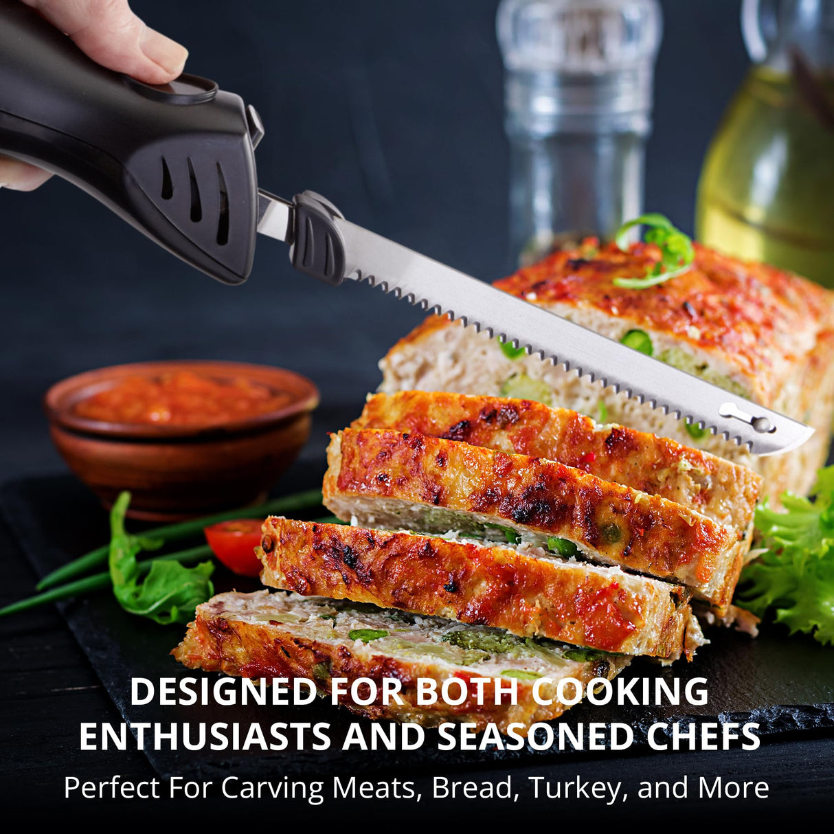 ELITRA HOME Professional Grade Electric Knife | Easy Slice Electric Kitchen Knife For Carving Meats, Bread, Turkey, and More | Stainless Steel Serrated Blade, Carving Fork, and Storage Case ELITRA HOME