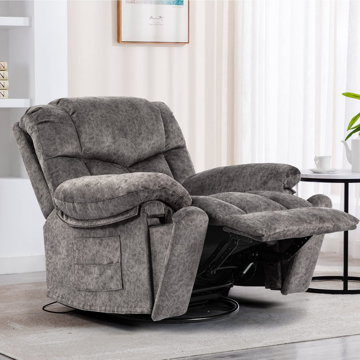 YI DANICA Recliner Chair with Swivel Glider Base for Living Room, Overstuffed Rocker Recliner with Foldable Armrest & Hidden Cup Holder, Manual Lounge Chair with 330lbs Capacity (Modern Style, Gray) YI DANICA