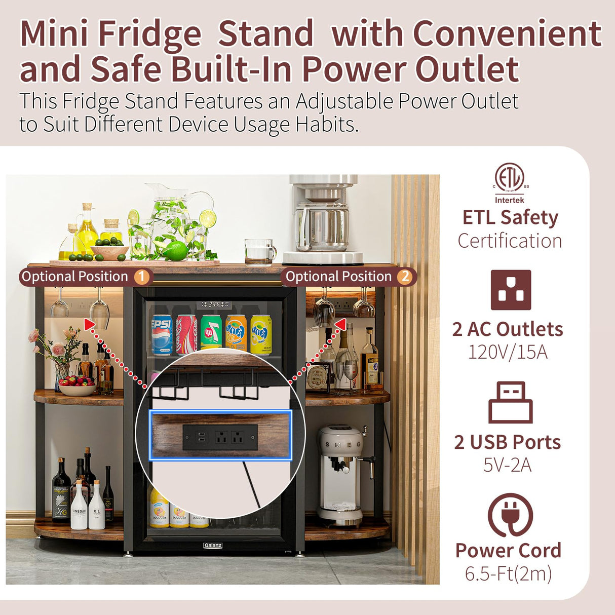 METYERRY Bakers Rack with Power Outlet and LED Light, Microwave Stand with Storage,Coffee Bar Cabinet with Wine Rack,Kitchen Shelf Suitable for Kitchen, Dining Room, Living Room, Rustic Brown METYERRY