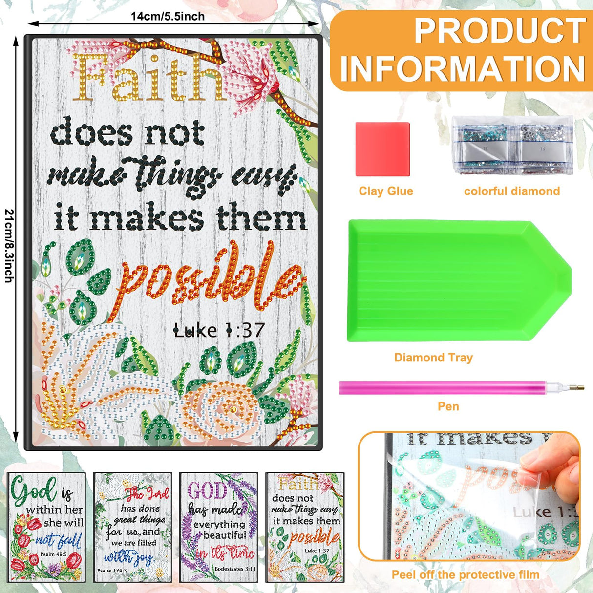 Ctosree 4 Pack A5 Bible Diamond Painting Notebook Christian Diamond Art Notebook, God is Within Her She Will Not Fall Inspirational Quotes Journal Leather Sketchbook with Tools for Gift Ctosree