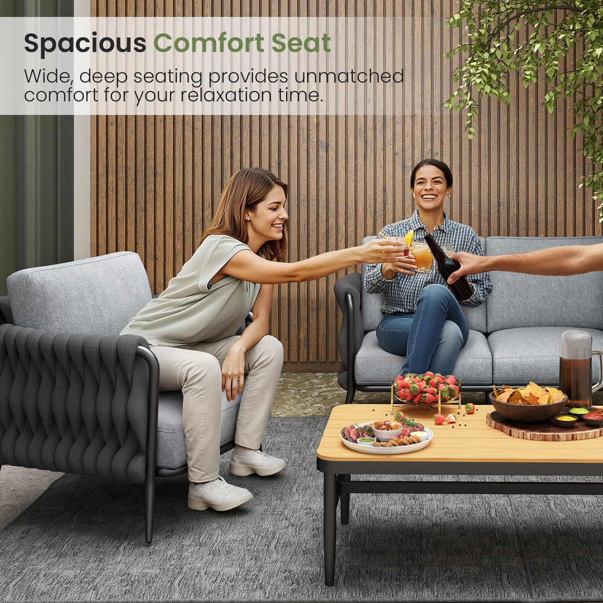 Jocoevol Outdoor Patio Furniture Set 6-Piece, Outdoor 5-Seat Sofa with Coffee Table, Waterproof Thick Cushion Patio Conversation Set, All Weather Outdoor Couch Set for Deck, Lawn, Balcony, Porch Jocoevol