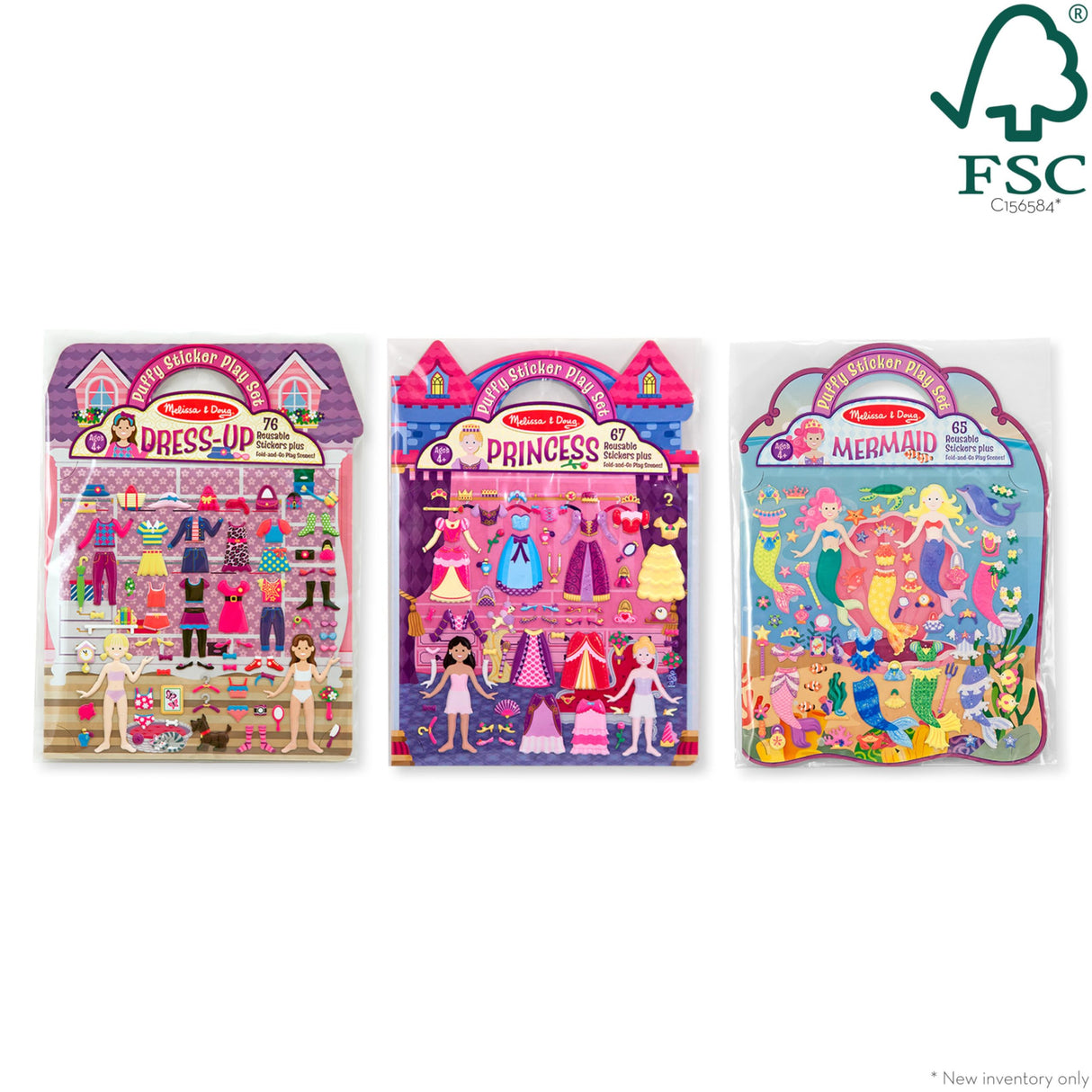 Melissa & Doug Puffy Sticker Activity Books Set: Dress-Up, Princess, Mermaid - 208 Reusable Stickers - FSC Certified Melissa & Doug