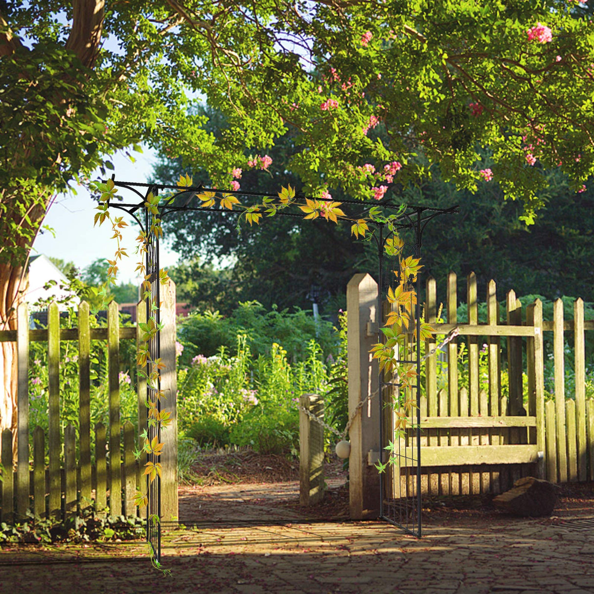 VINGLI Garden Arbor, Arch Archway for Wedding Ceremony Party, Steel Garden Trellis for Plant Climbing, Christmas Garden Decorations Pergola for Garden, Backyard, Lawn (Black) VINGLI