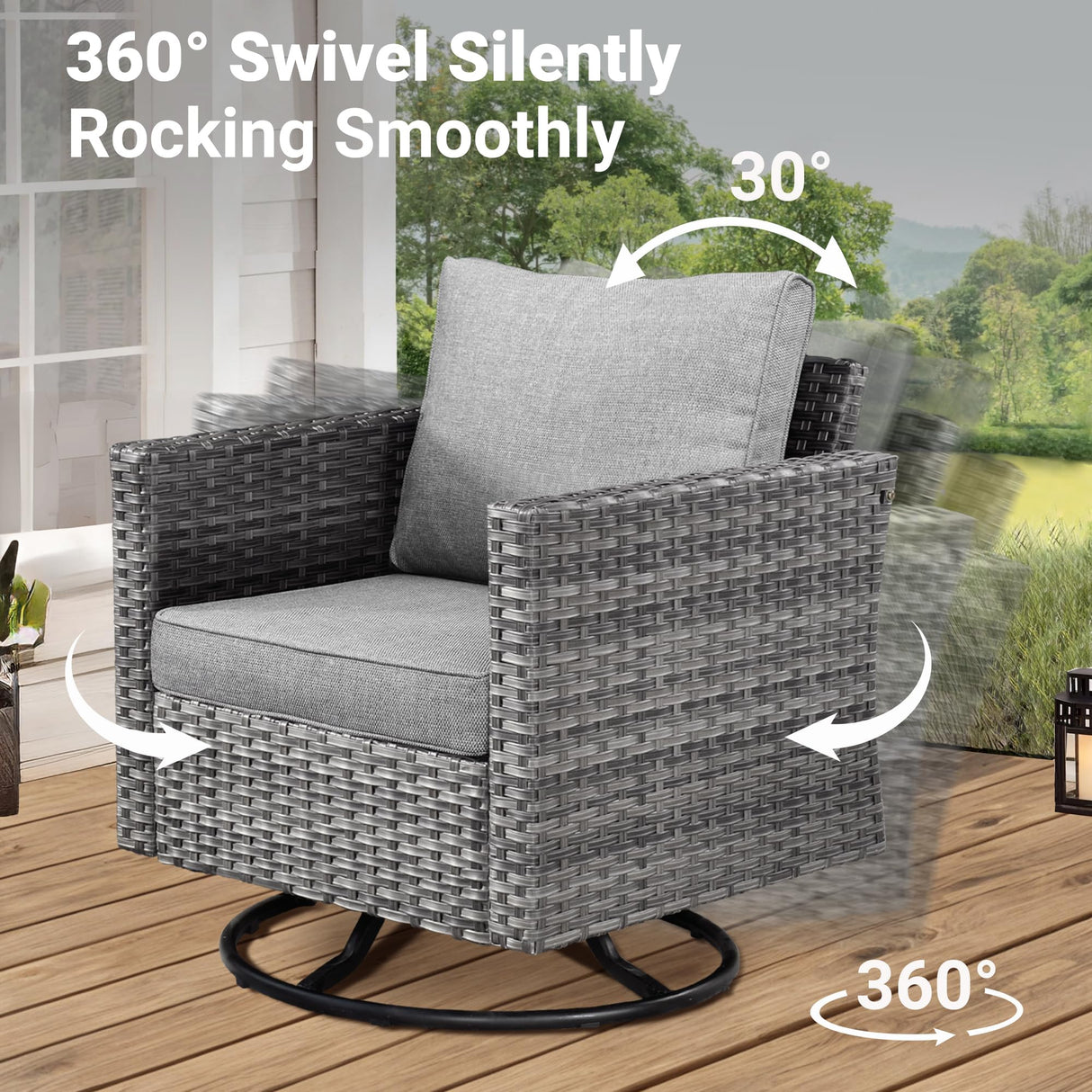 ovios Patio Furniture Set, 8 Piece Outdoor Wicker Sofa with Swivel Rocking Chairs and Comfy Cushions, High Back Rattan Couch Conversation Set, Dark Grey ovios