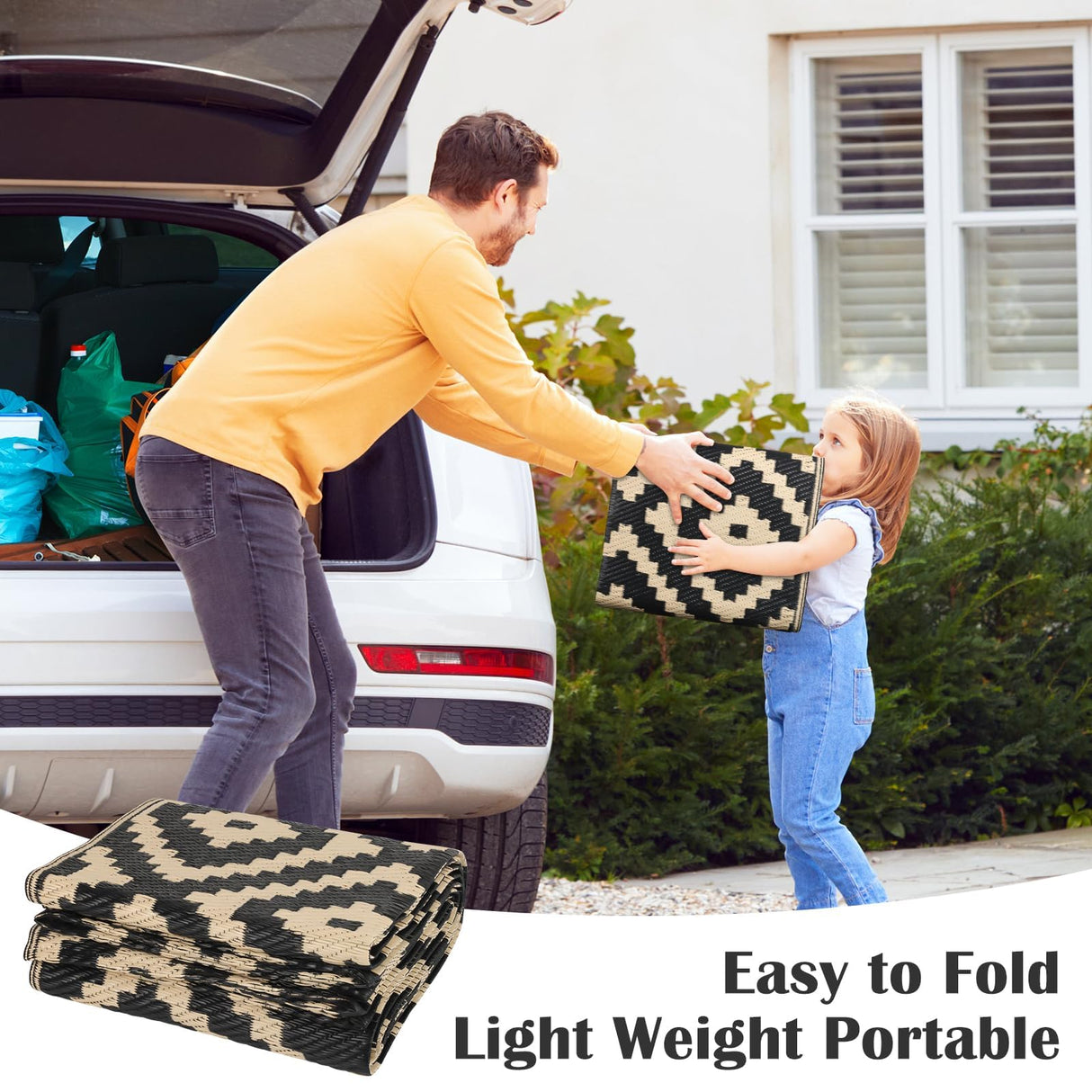 Mattitude Waterproof Outdoor Rug 5x8 Ft Outdoor Plastic Straw Rug Reversible Patio Rug Large Outdoor Carpet Area Rug for Patio Backyard Picnic Beach Camping RV Black & Beige Mattitude