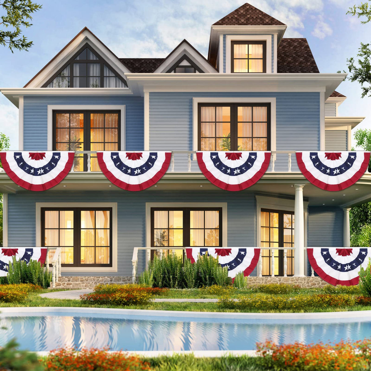 3 x 6 Ft American Pleated Fan Flag, USA Patriotic Half Fan Bunting Flag, 4th of July Decorations Flags (Set of 4) GoosWexmzl