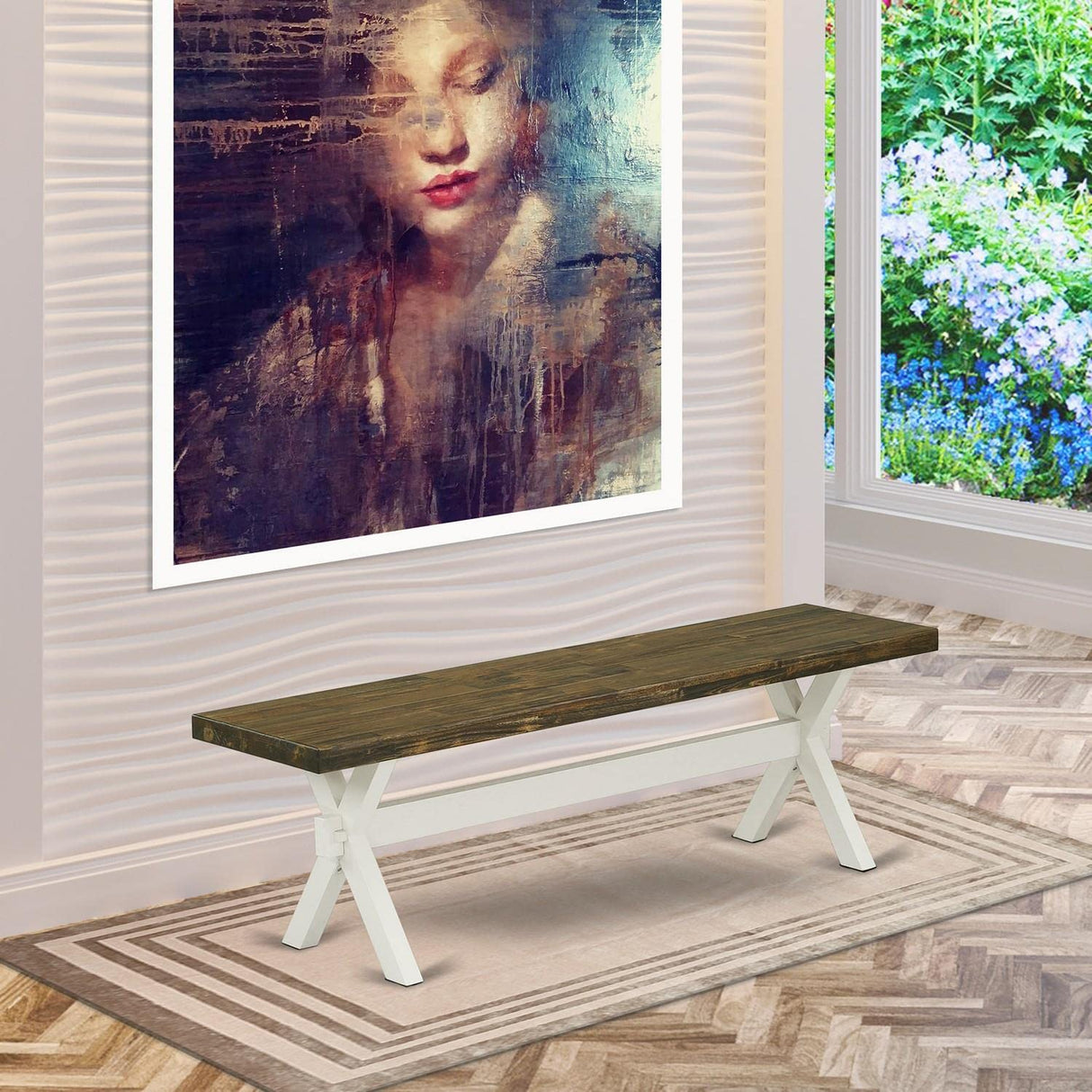 East West Furniture X-Style Mid Century Modern Dining Bench with Solid Wood Seat, 60x15x18 Inch, XB076 East West Furniture