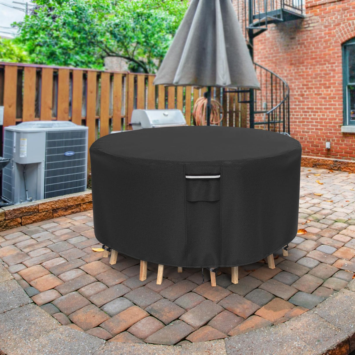 Patio Furniture Covers Waterproof, Round Outdoor Furniture Cover, 500D Heavy Duty Patio Table & 6 Chairs Set Cover, All Weather Protection Covers for Outdoor Table Set, 84" Dia x 28" H -Black NYFITY