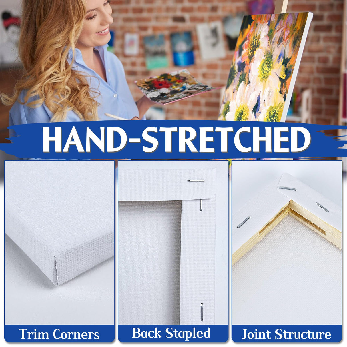 Halobios 4 Packs Blank Canvases for Painting with 8x10in,11x14in(2 of Each), Stretched Canvases for Acrylics, Oils & Other Painting Media, 100% Cotton, 5/8 Inch Profile of Super Value Canvas Pack Halobios