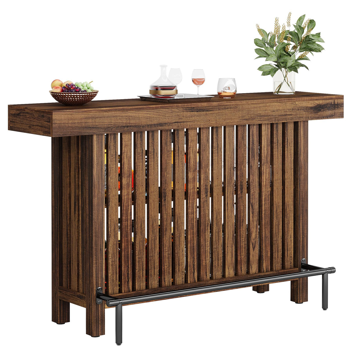 Tribesigns Large 2-Tier Bar Table, 63-Inch Mini Pub Table with Footrest, Rectangular Modern Coffee Bar Cabinet Counter Height Table for Home Kitchen, Bistro, Dining Room, Living Room, Rustic Brown Tribesigns