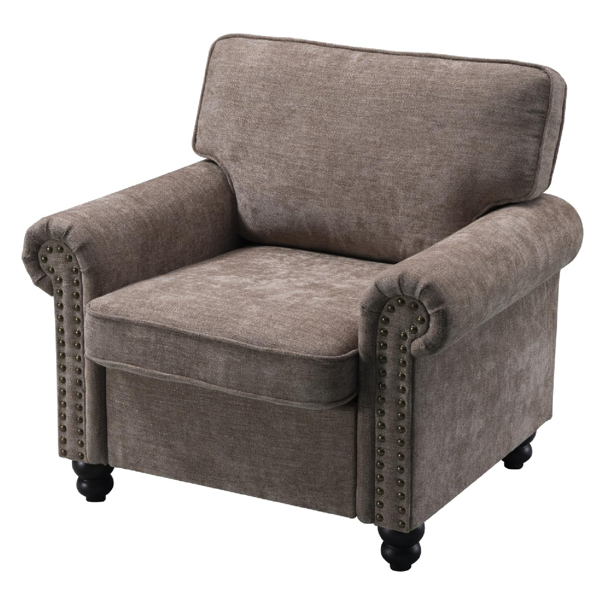 Sivoey Nailhead Armchair, Rolled Arms Accent Chair for Living Room, Single Sofa Chair with Springs Seat Cushion & Wooden Legs, Mid-Century Armchair for Apartment, Office, Farmhouse, Light Brown Sivoey