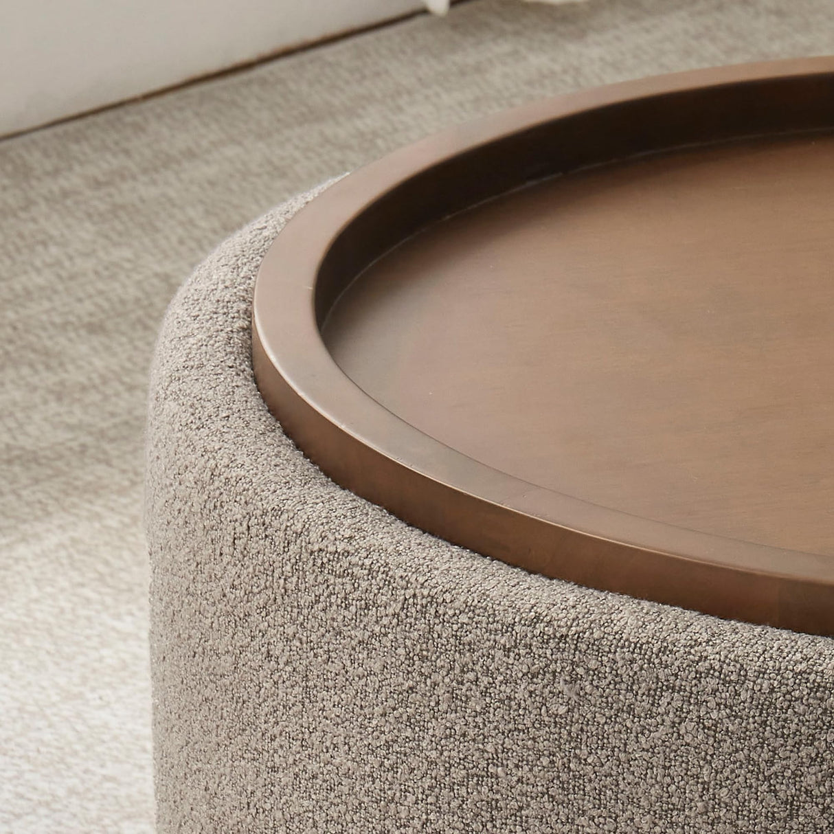 Zihanhome 30 Inch Round Storage Ottoman Coffee Table, Modern Boucle Ottoman with Lift-Off Lid and Solid Wood Legs for Living Room, Bedroom, Corners, Apartments (Brown) Zihanhome