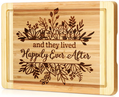 Wedding Gift for Couple 2024, Engraved Cutting Board Bridal Shower Gifts for Bride and Groom Engagement, They Lived Happily Ever After Marriage Cutting Board, Newlywed Wedding Gift for Couples