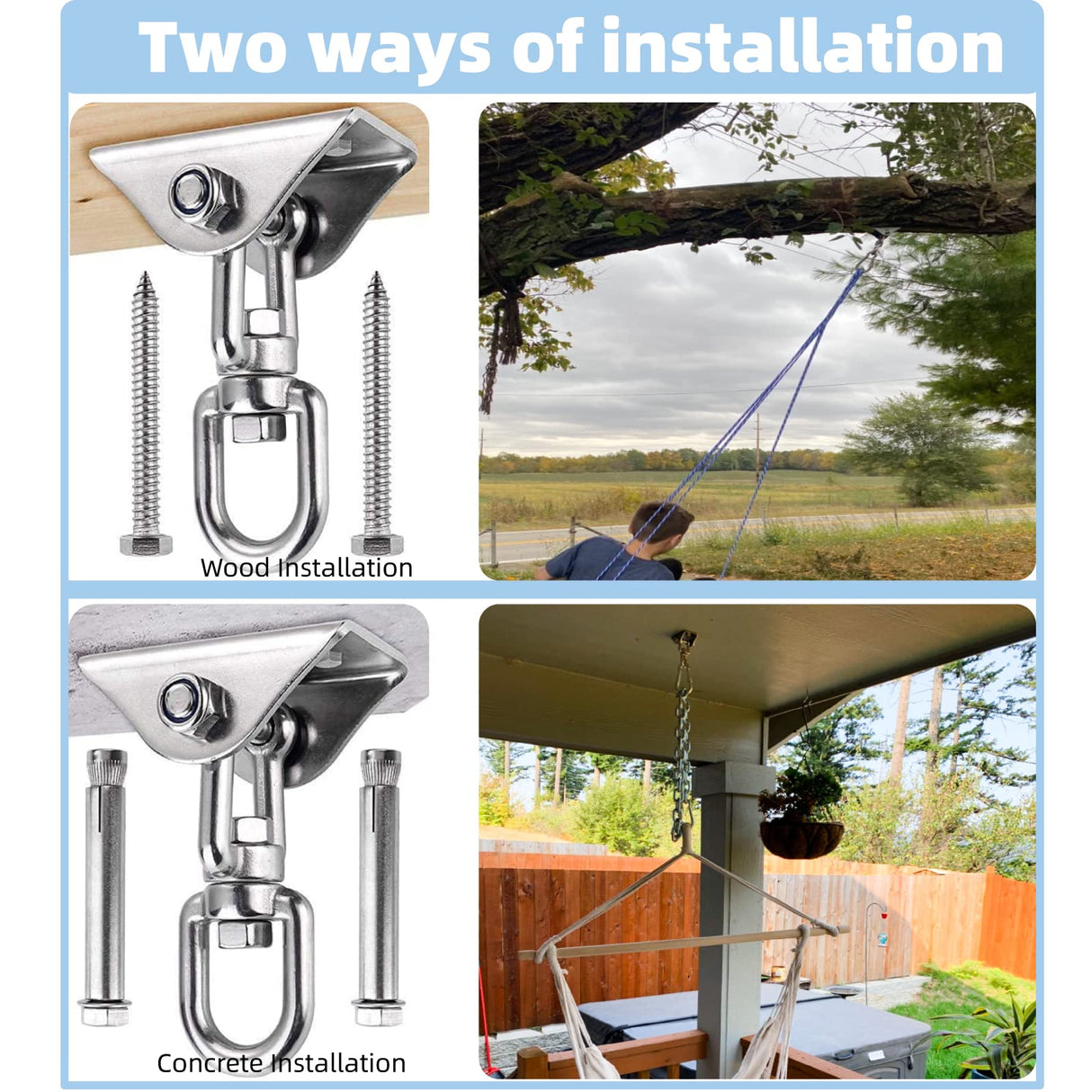 HOMPER Hammock Hanging Kit, 1000 lb Capacity Heavy Duty 360° Rotate Swing Hooks for Chair, Yoga, Outdoor Patio Porch HOMPER