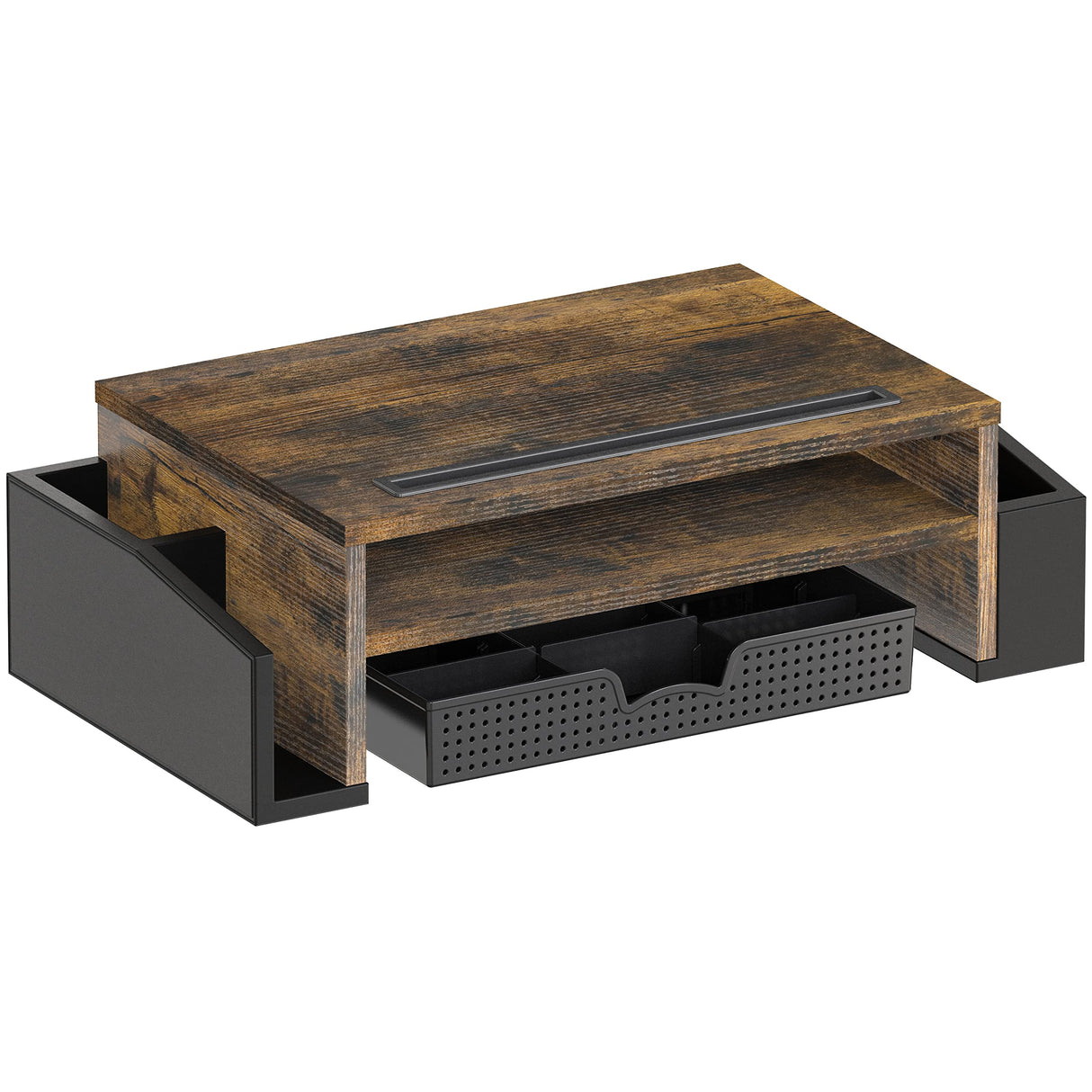 Simple Houseware Desk Monitor Stand Riser with Adjustable Organizer Tray, Rustic Brown Simple Houseware