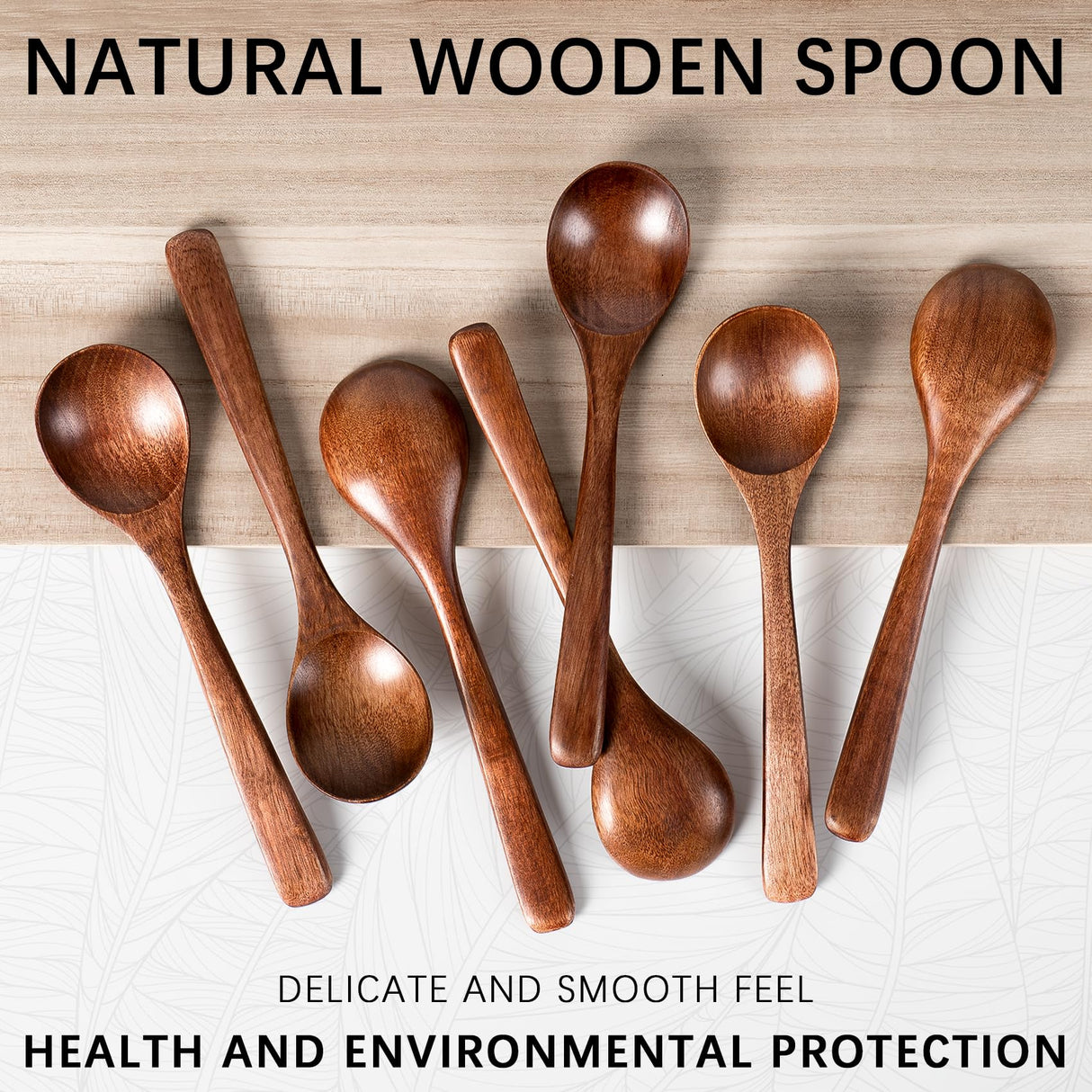 Hefild 7 PCS Wooden Spoons for Eating, 7 inch Wooden Honey Spoons for Tea, Wooden Teaspoons for Stirring Coffee, Hard Wood Table Spoons for Cooking, Small Serving Spoons for Soup, Desserts & Cereal Hefild