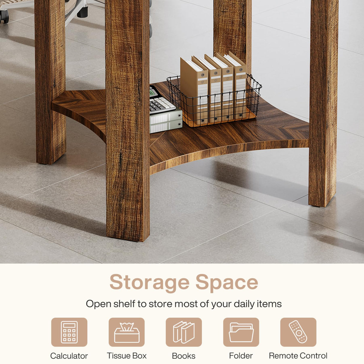 Tribesigns 4FT Round Conference Table for 4, 47-Inch Office Meeting Table with Storage Shelf and Large Tabletop, Mid-Century Modern Seminar Boardroom Desk for Office Conference Room, Walnut Tribesigns