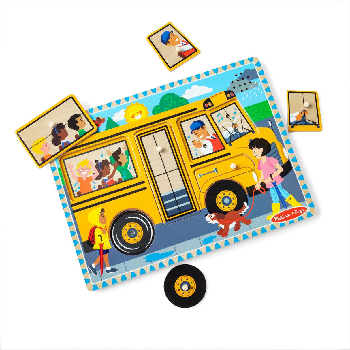 Melissa & Doug The Wheels on the Bus Sound Puzzle - School Bus Puzzle, Wooden Puzzle For Kids and Toddlers Ages 2+ Melissa & Doug