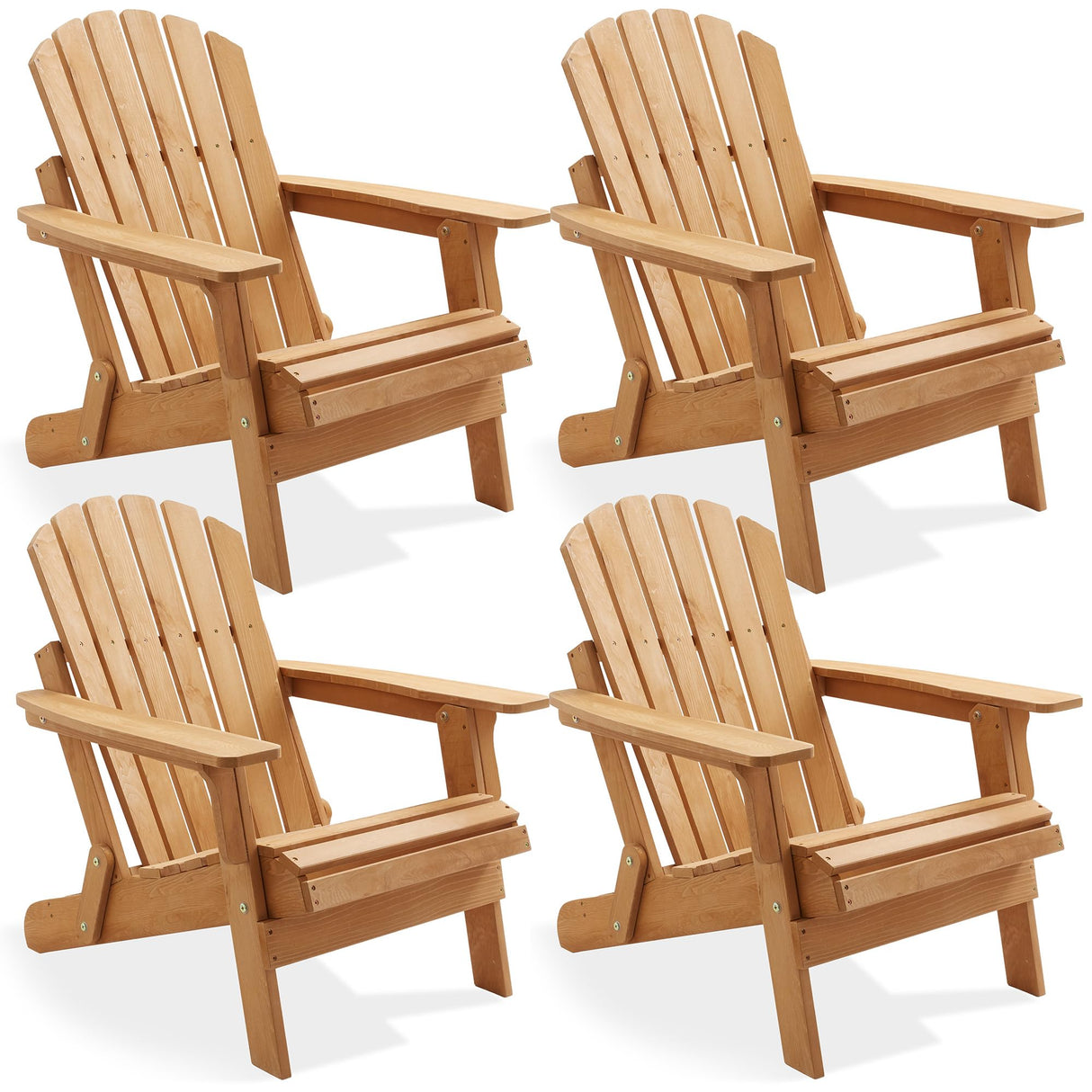 Casafield Oversized Folding Adirondack Chair, Set of 4 Cedar Wood Outdoor Fire Pit Lounge Chairs for Patio, Deck, Yard, Lawn and Garden Seating, Partially Pre-Assembled - Natural Casafield