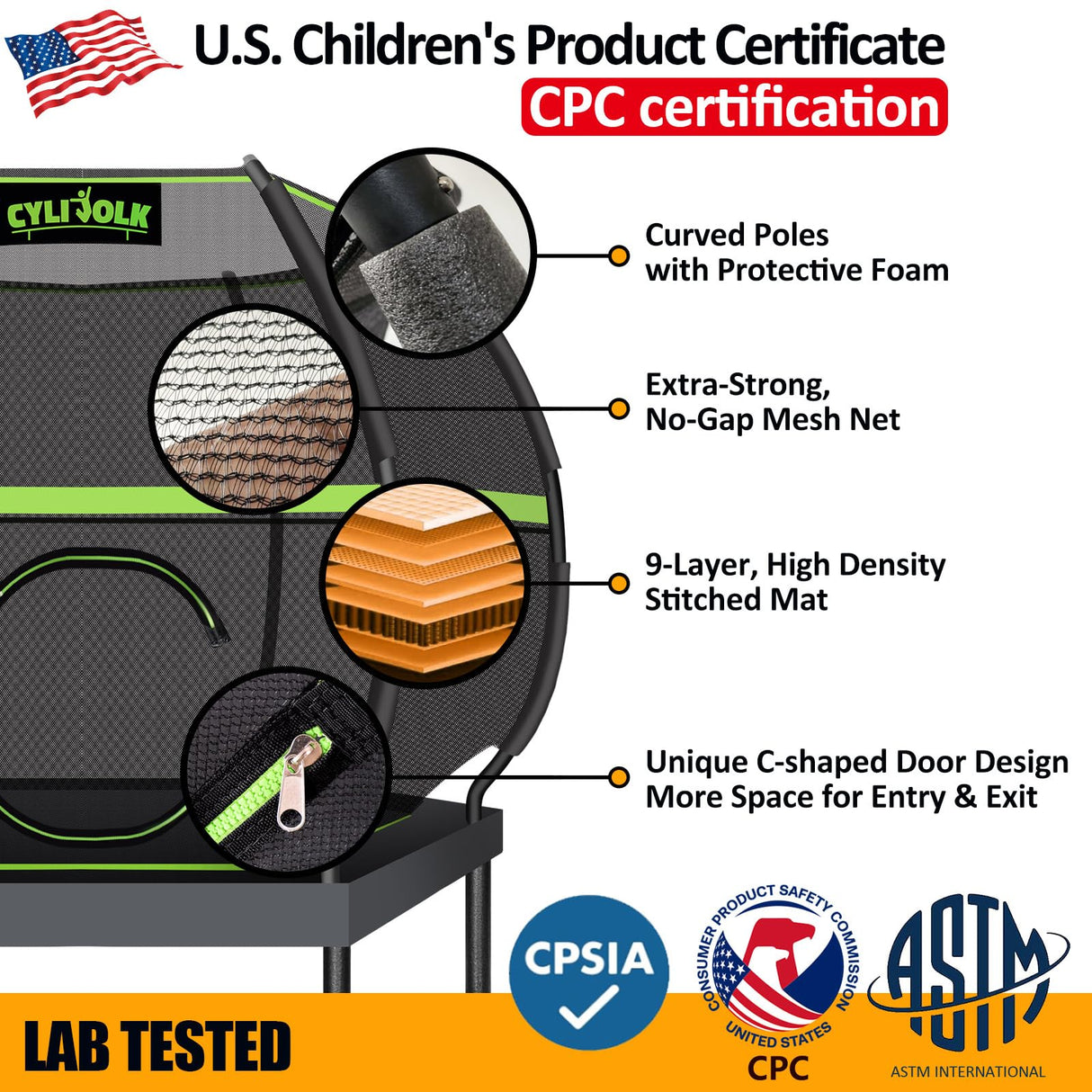 Cylivolk 7FT Trampoline for Kids, Heavy Duty Recreational Trampolines Toddler Trampoline with Enclosure Net Ladder Indoor Outdoor Trampoline CPC Approved Cylivolk