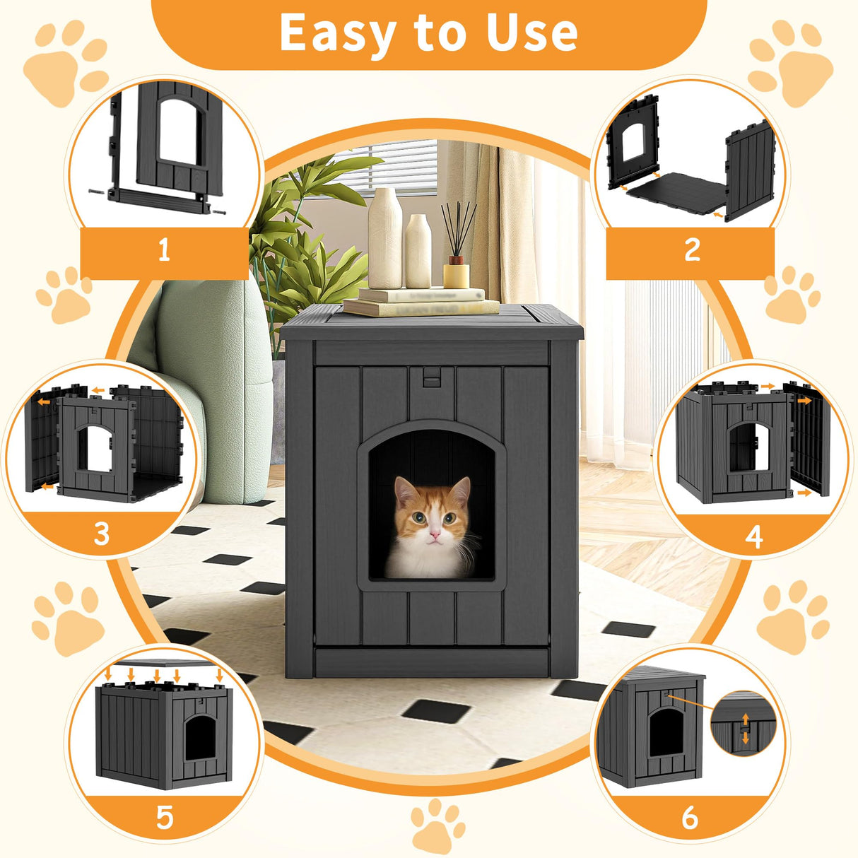 KFY Cat Litter Box Enclosure Multi-Functional Hidden Litter Box Furniture with Raised Floor Easy to Clean Easy Assembly for Living Room Bedroom, Black KFY