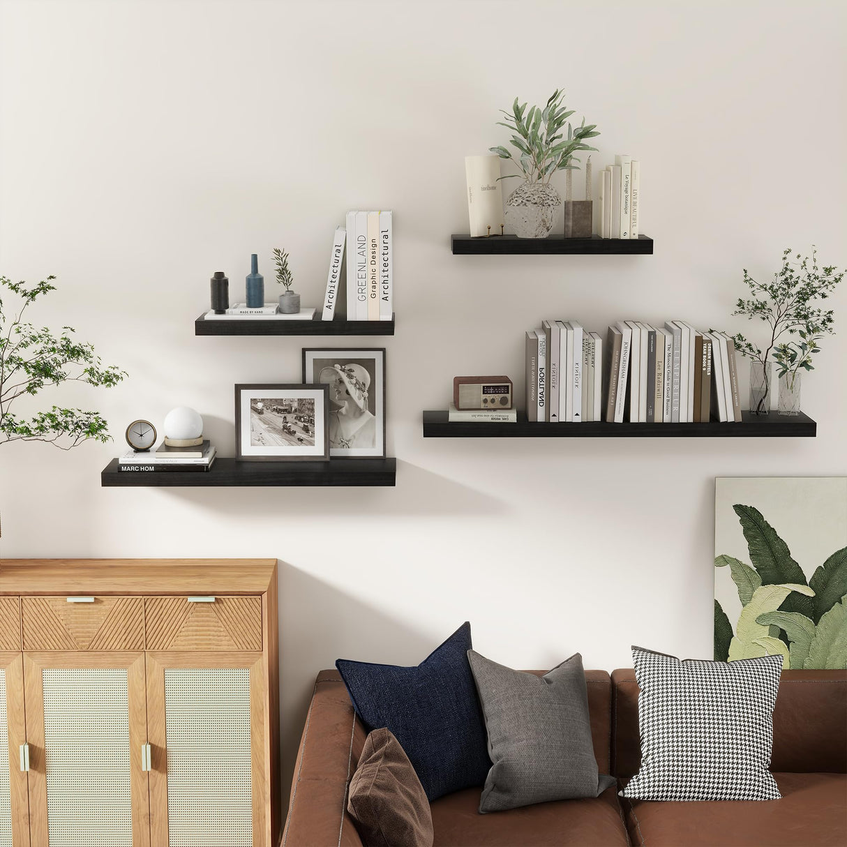 Fun Memories Floating Shelves 48 Inch Long, 9.3 Inch Deep Wall Shelf Fireplace Mantel, Rustic Farmhouse Solid Wood Shelves for Wall Decor Bathroom, Kitchen, Office, Black, Set of 1 Fun Memories