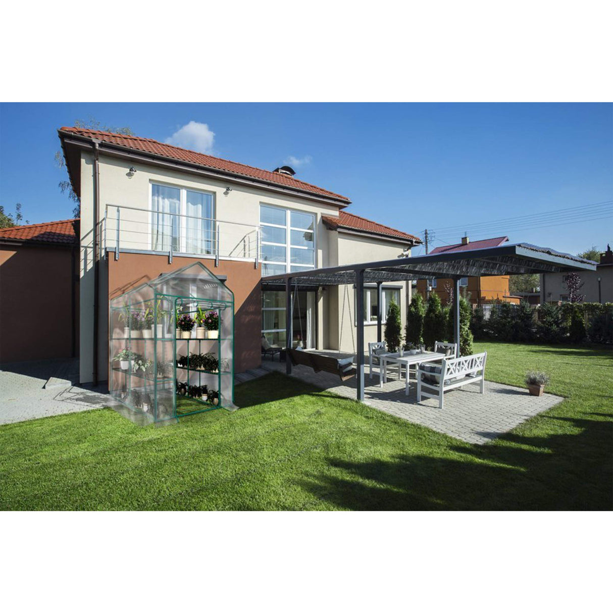 Greenhouse - Walk in Greenhouse with 8 Sturdy Shelves and PVC Cover for Indoor or Outdoor Use - 56 x 56 x 76-Inch Green House by Home-Complete Home-Complete