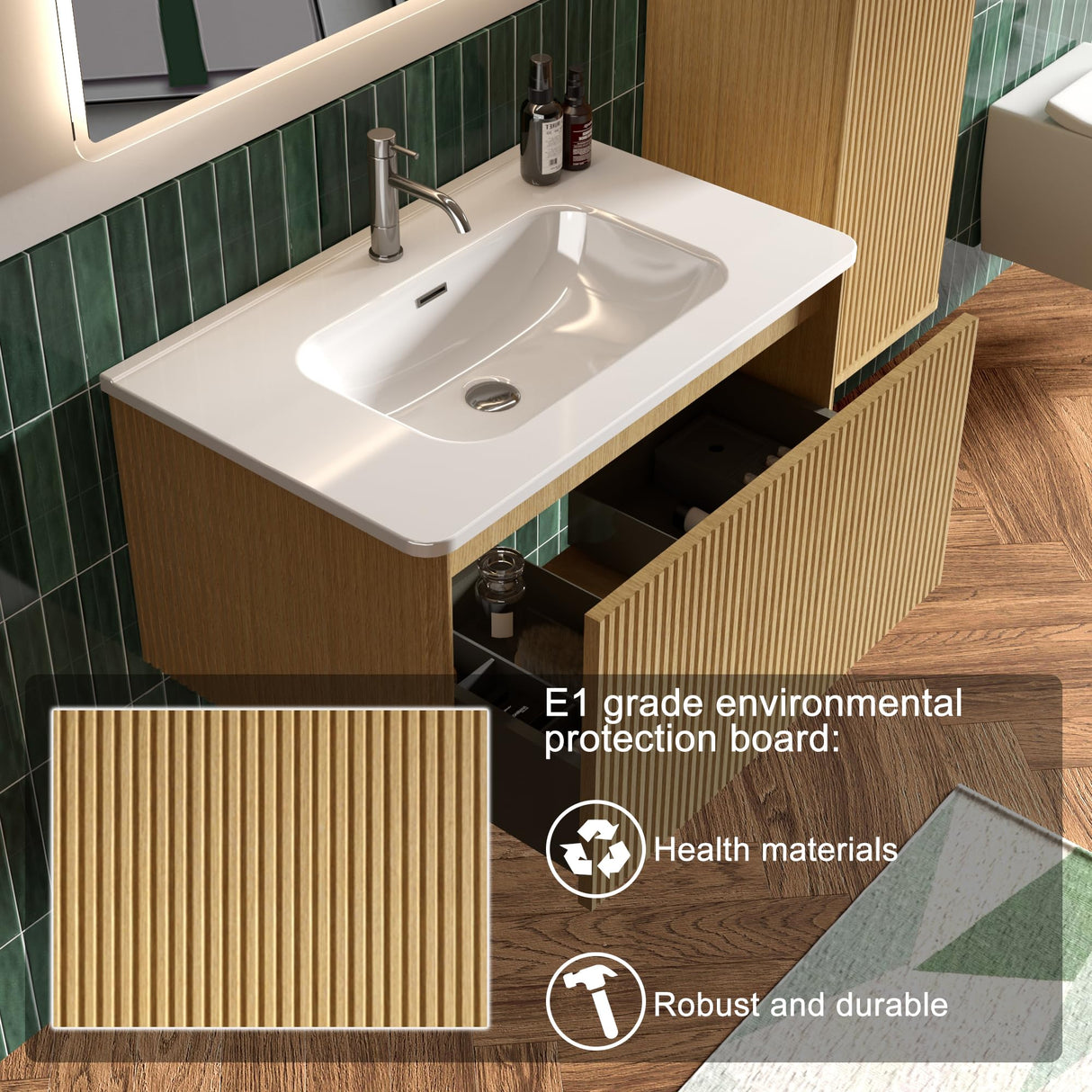 BLUHOUZZ Bathroom Vanity with Sink,Large Storage Wall Mounted Floating Bathroom Vanity with Overflow for Modern Bathroom, One-Piece Sink Basin Minimalist Bathroom Sink Cabinet BLUHOUZZ