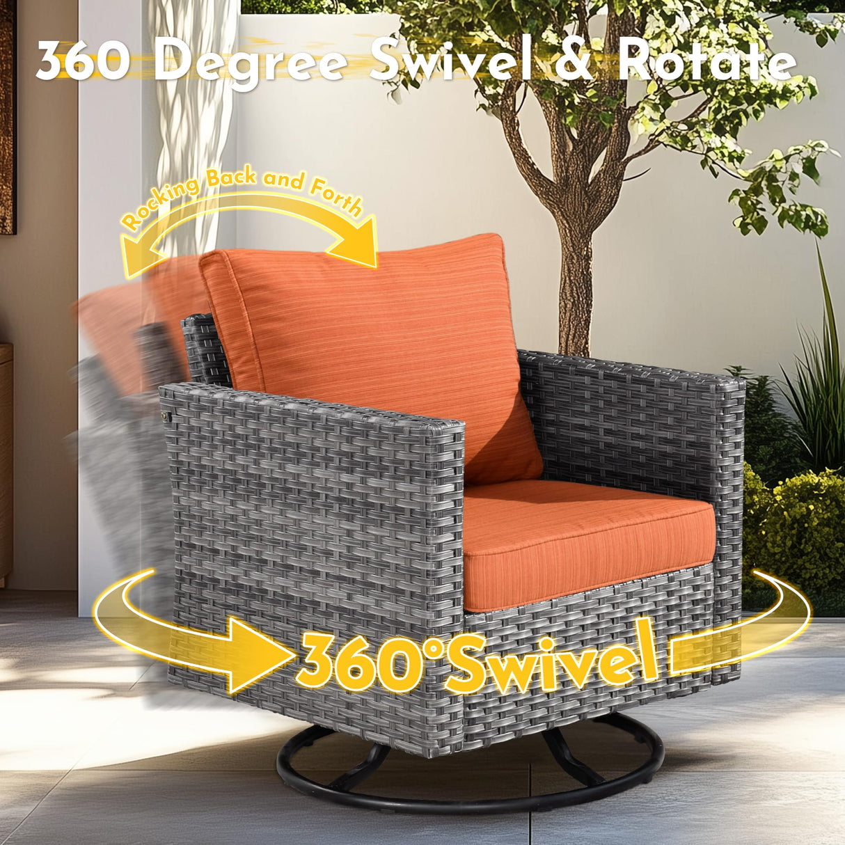 weaxty W 6 Piece Wicker Sectional Patio Furniture with Fire Pit, Outdoor Sectional Couches with 42'' Firepit Coffee Table Modern Outside Conversation Sets for Balcony Backyard Garden, Orange weaxty W