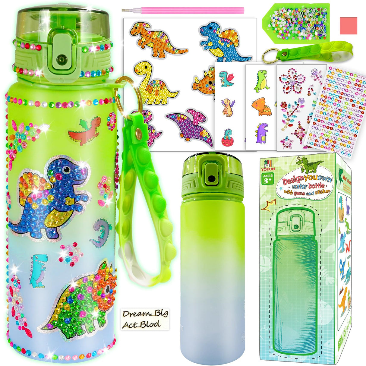 YOFUN Decorate Your Own Dinosaur Water Bottle for Boys,Dinosaur Arts and Crafts for Kids, Dinosaur Toys for Boys Birthday, Christmas, Ages 3-4-6-8 (Dinosaur Theme) Y YOFUN