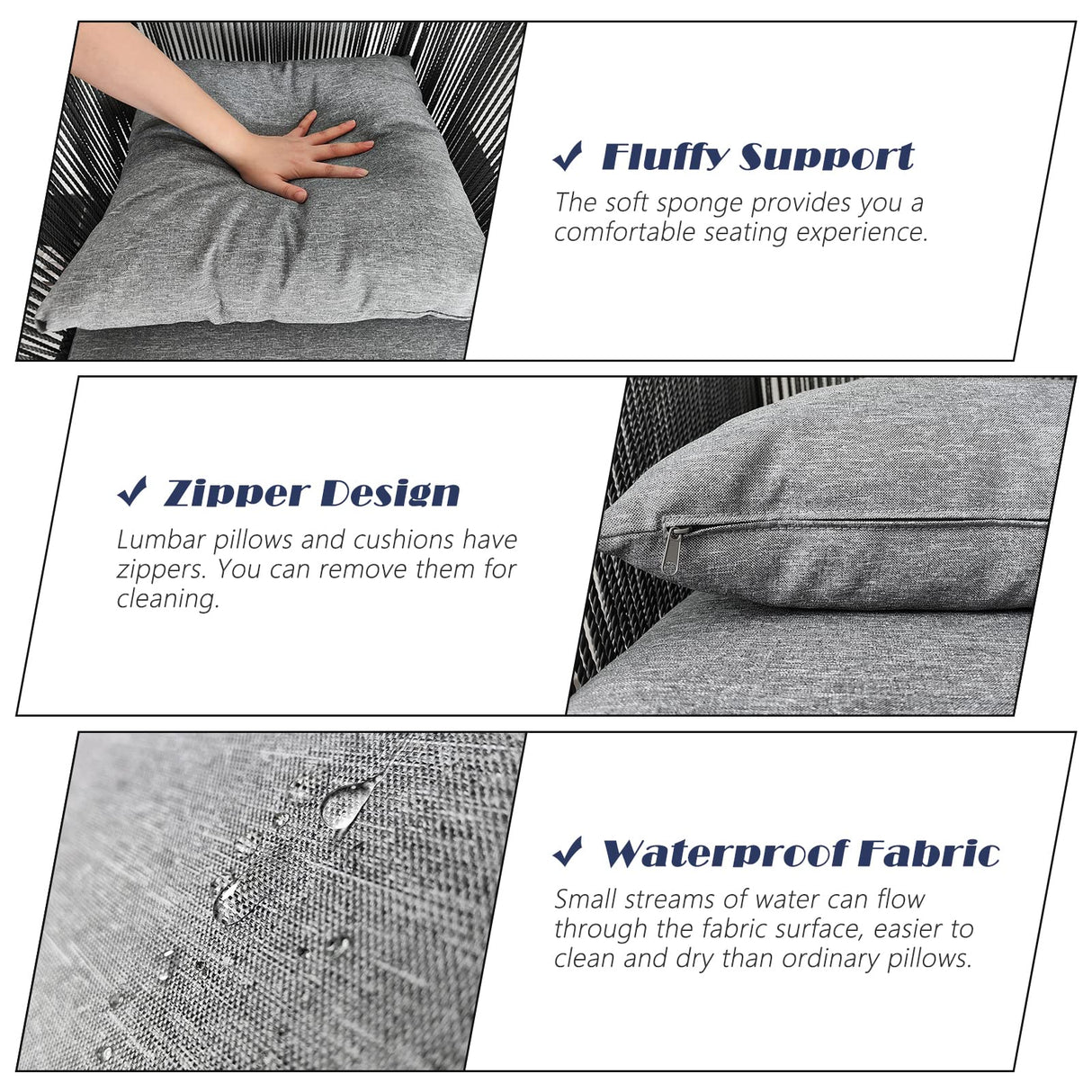 Home Care Wholesale 7 Pieces Patio Dining Set for 6 - All Weather Outdoor Dining Sets, All in One Outdoor Table and Chairs, Wicker Outdoor Patio Furniture Sets with Cushions and Pillows, Grey Home Care Wholesale