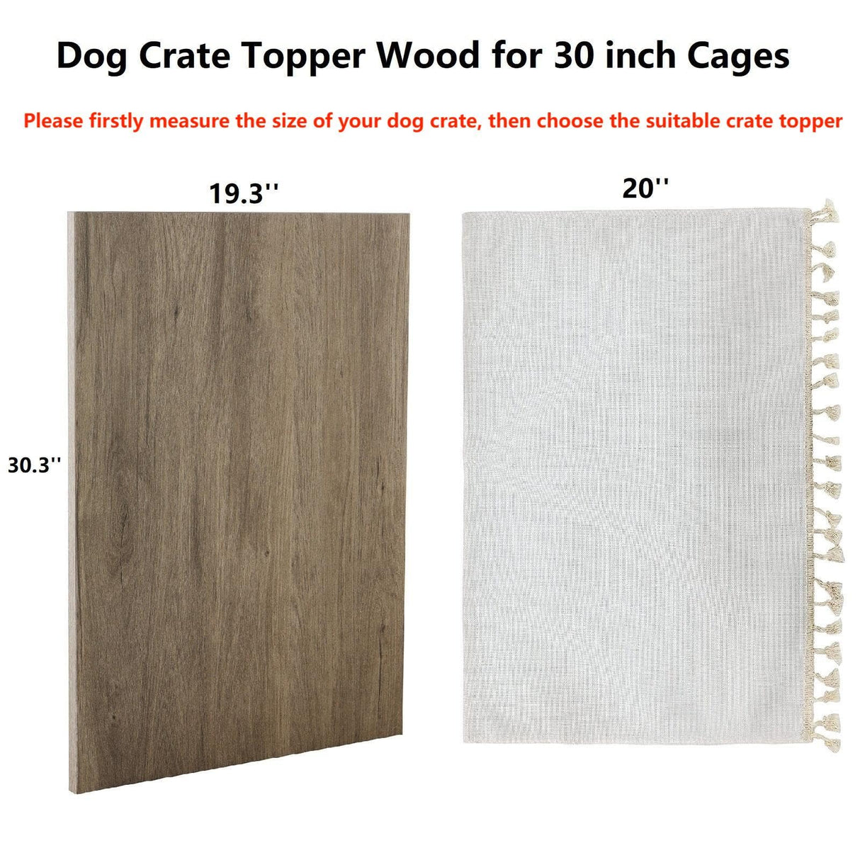 VIE DE AMAN Dog Crate Topper Wood for 48 42 36 24 inch Cages, Dog Crate Table Topper with Tassel Curtain, Rustic Style Dog Kennel Topper, Oak Grey(Dog Crate Not Include) VIE DE AMAN