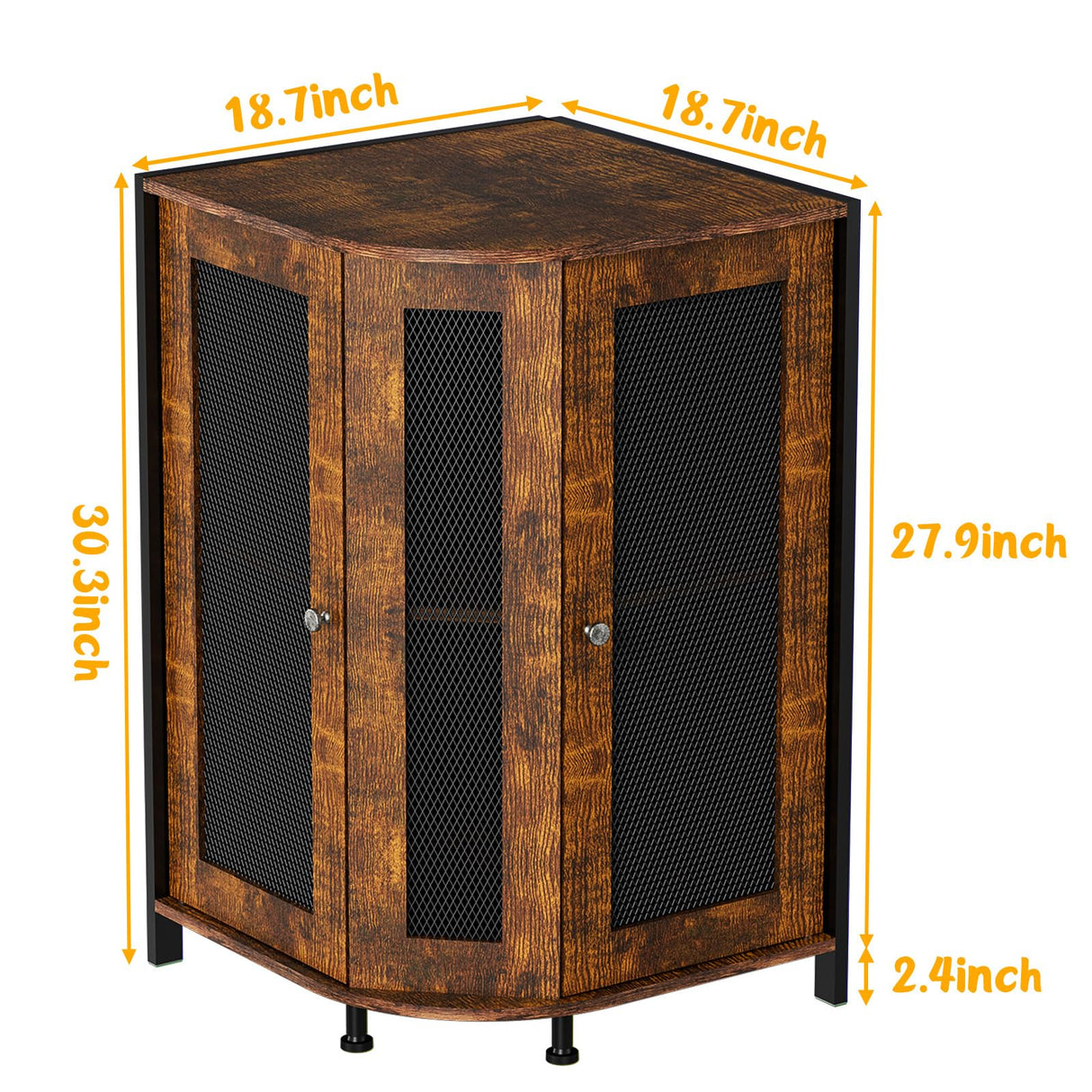 JKsmart Corner Storage Cabinet with Open Shelf, 3-Tier Industrial Wine Bar Cabinet with Door, Industrial Corner Cabinet for Kitchen, Living Room, Dining Room, Rustic Brown JKsmart